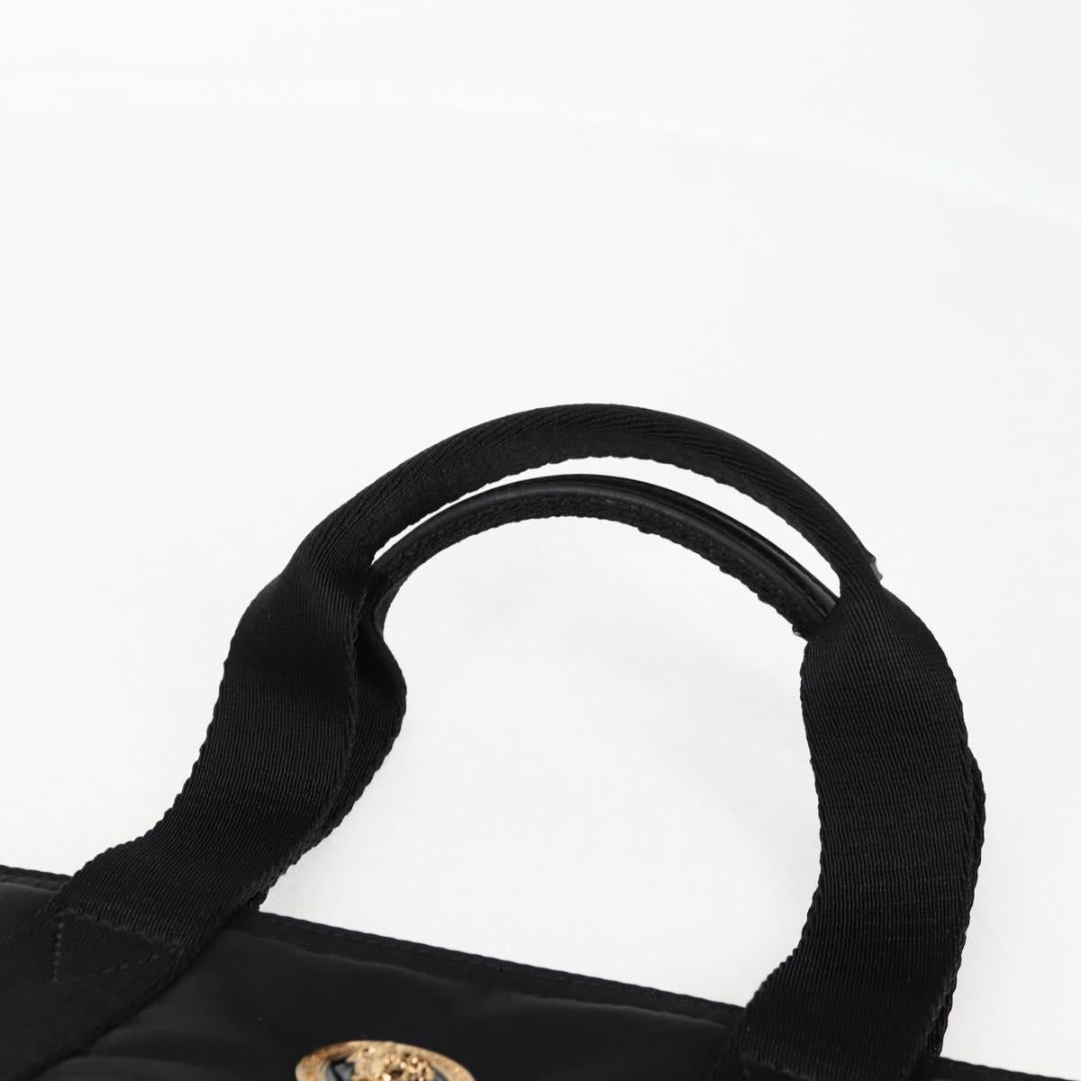 VERSACE Hand Bag Nylon 2way Black Gold Auth 118725V