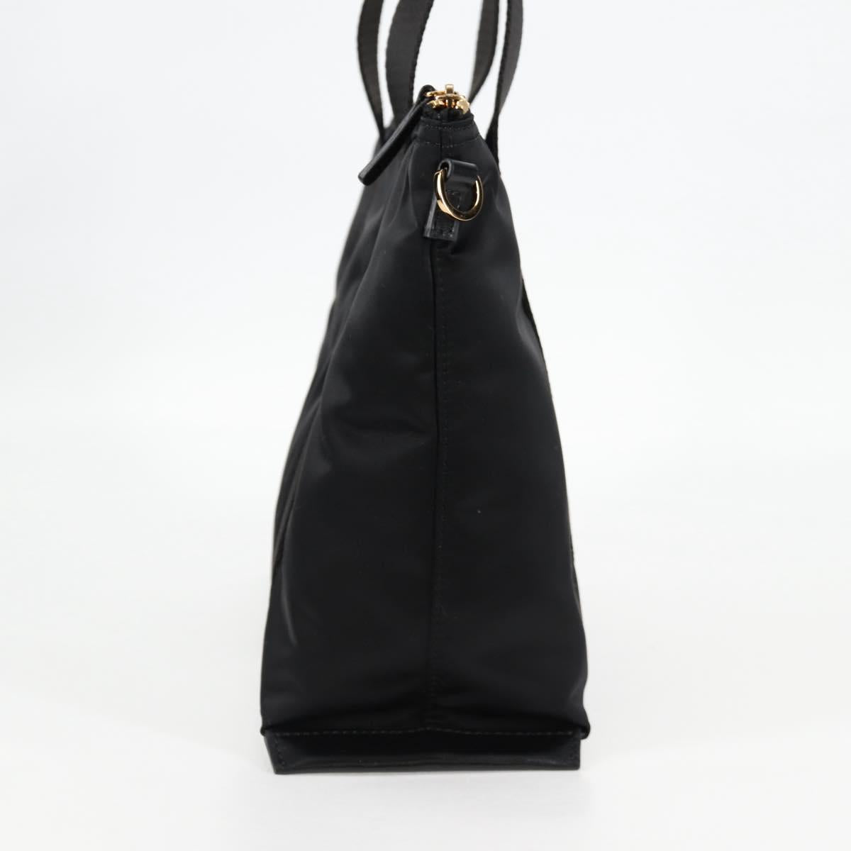 VERSACE Hand Bag Nylon 2way Black Gold Auth 118727V