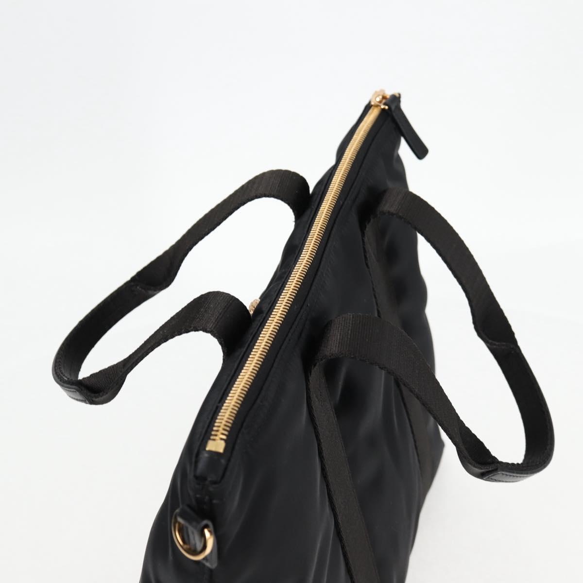 VERSACE Hand Bag Nylon 2way Black Gold Auth 118727V