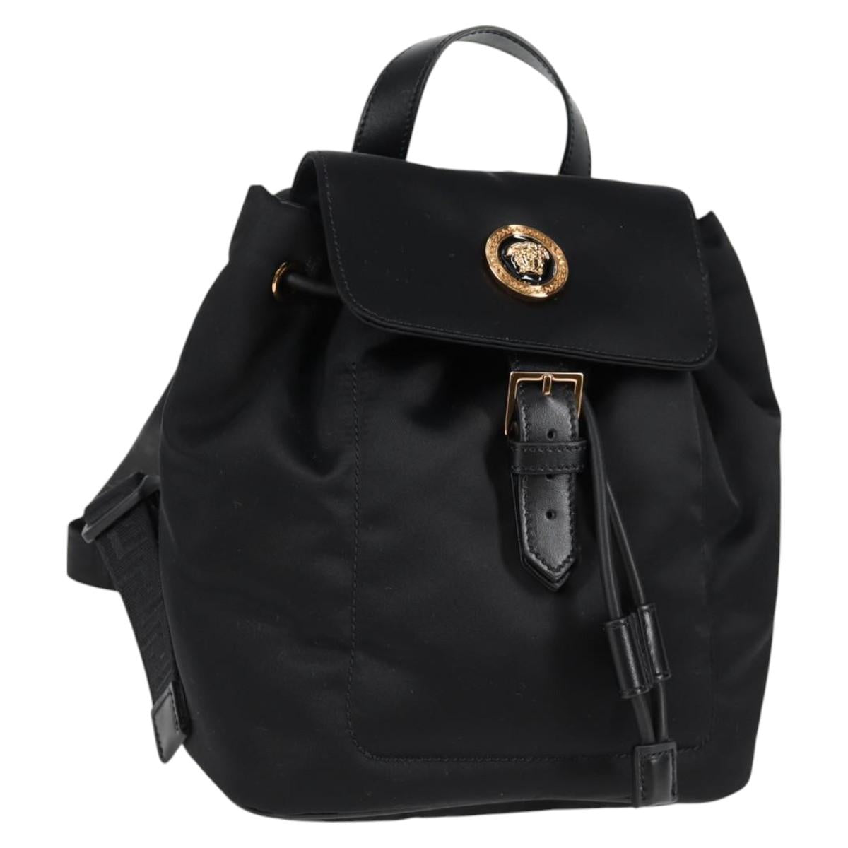 VERSACE Backpack Nylon Black Gold Auth 118729V