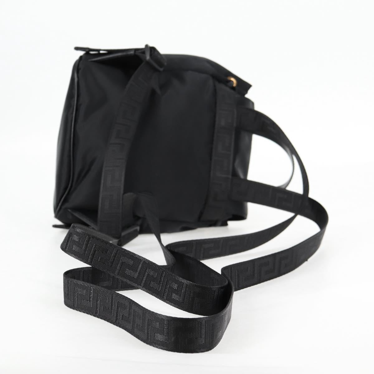 VERSACE Backpack Nylon Black Gold Auth 118729V