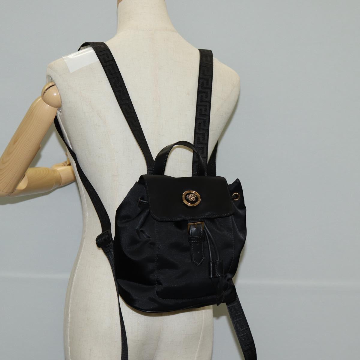 VERSACE Backpack Nylon Black Gold Auth 118730V