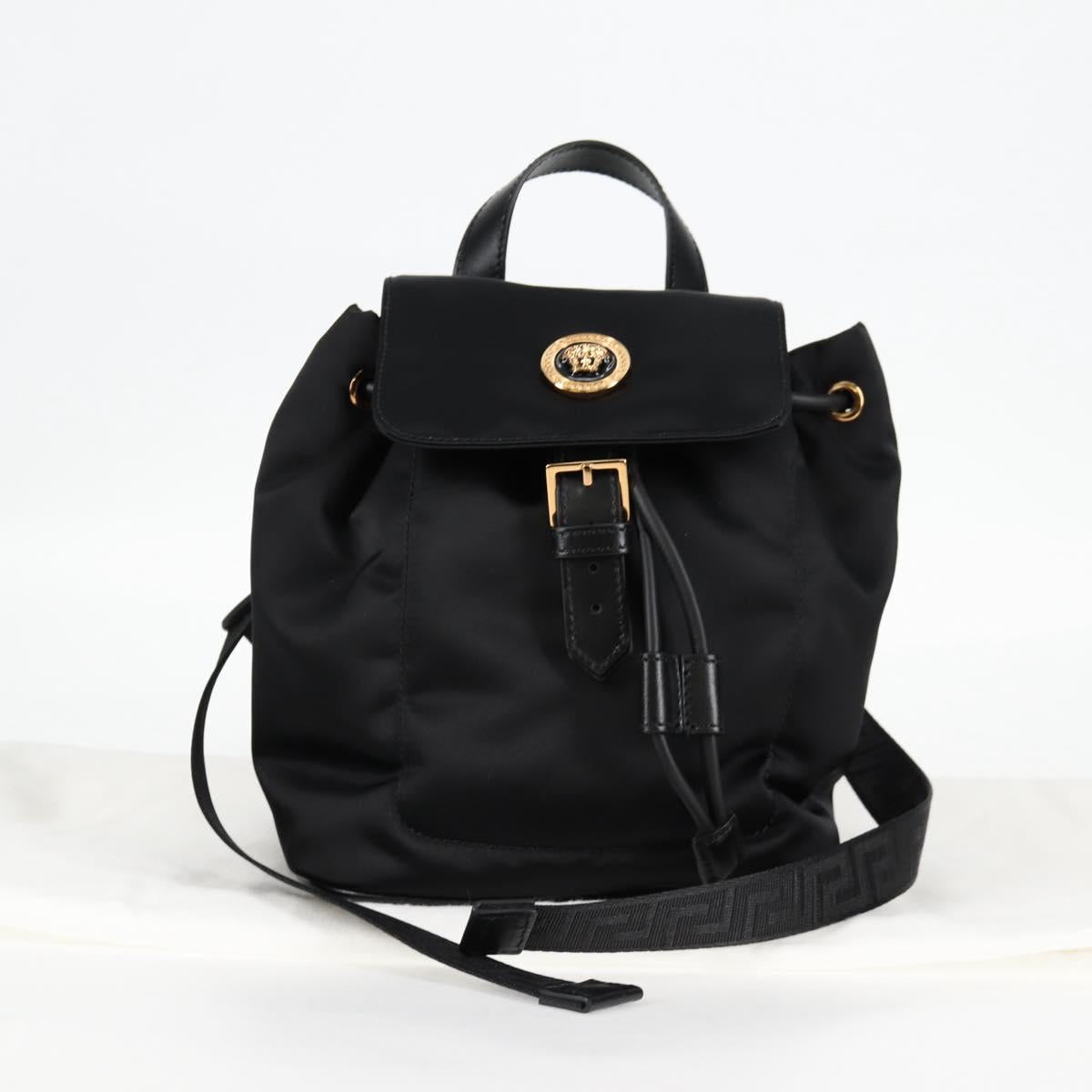 VERSACE Backpack Nylon Black Gold Auth 118730V