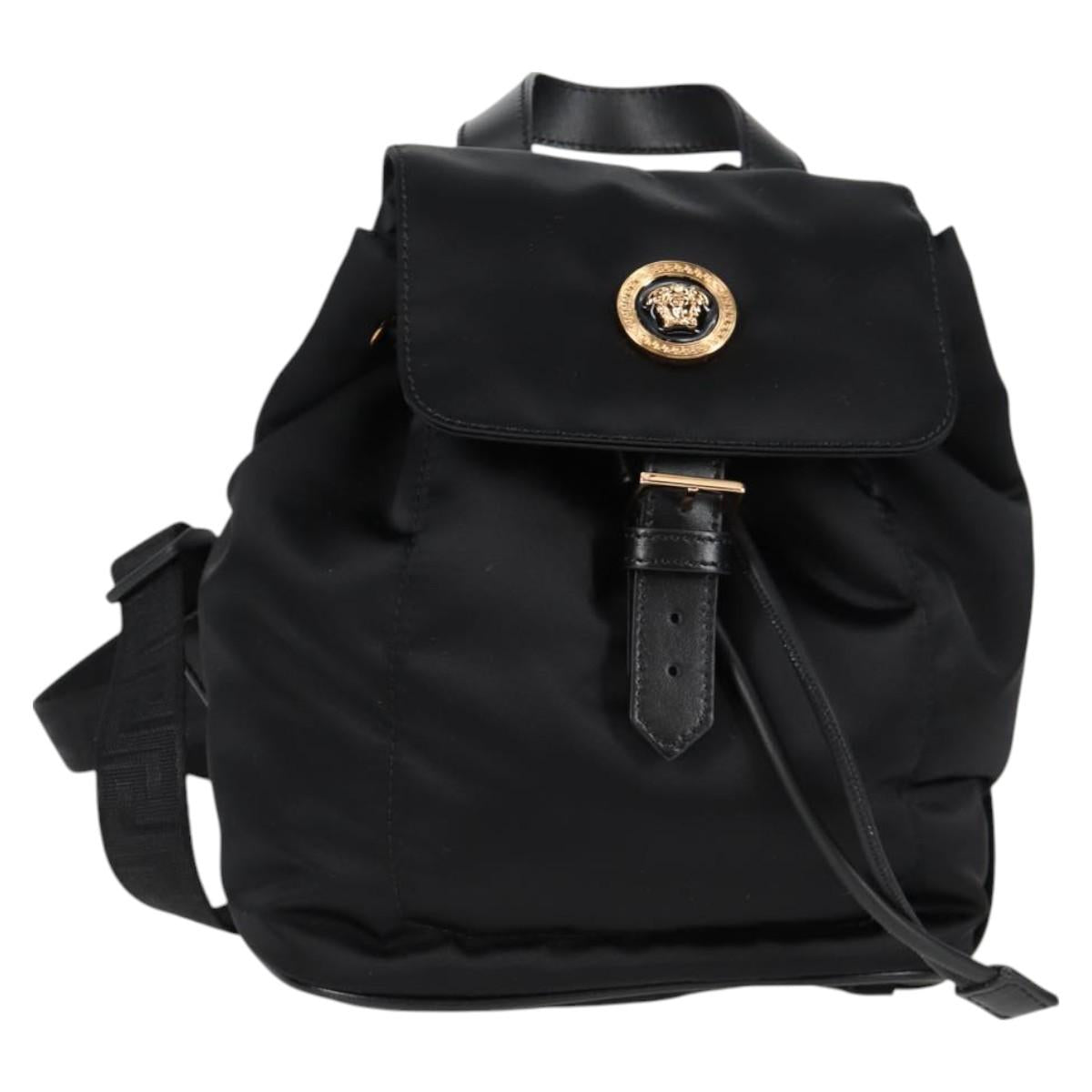 VERSACE Backpack Nylon Black Gold Auth 118731V
