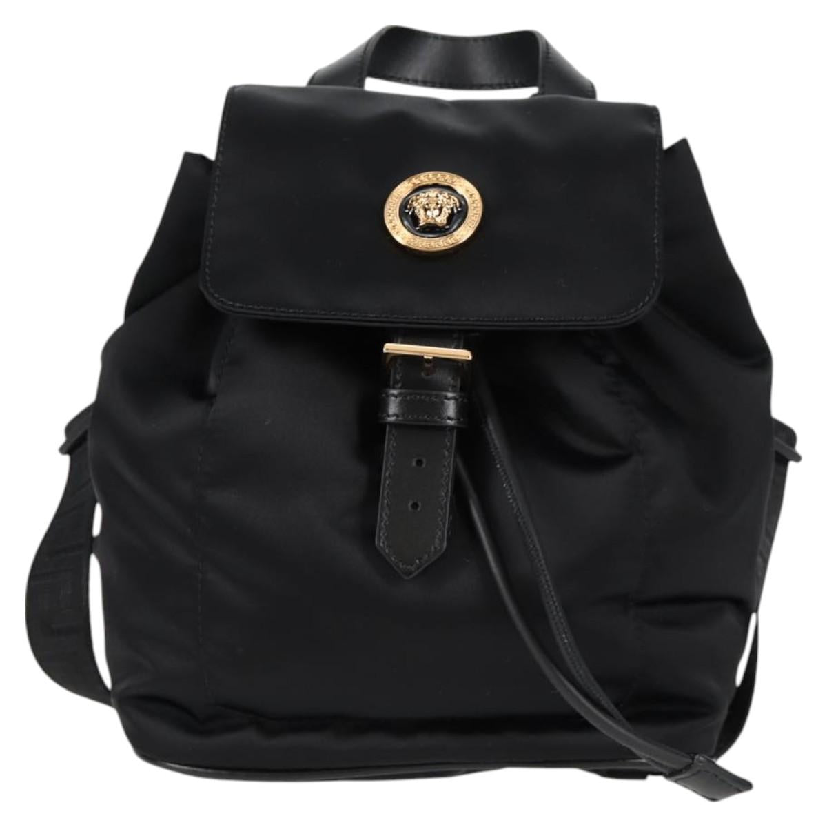 VERSACE Backpack Nylon Black Gold Auth 118731V