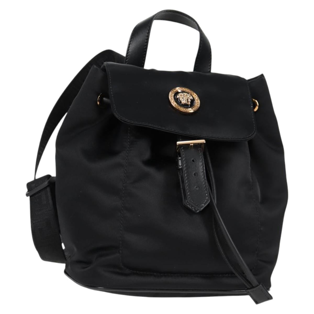 VERSACE Backpack Nylon Black Gold Auth 118733V