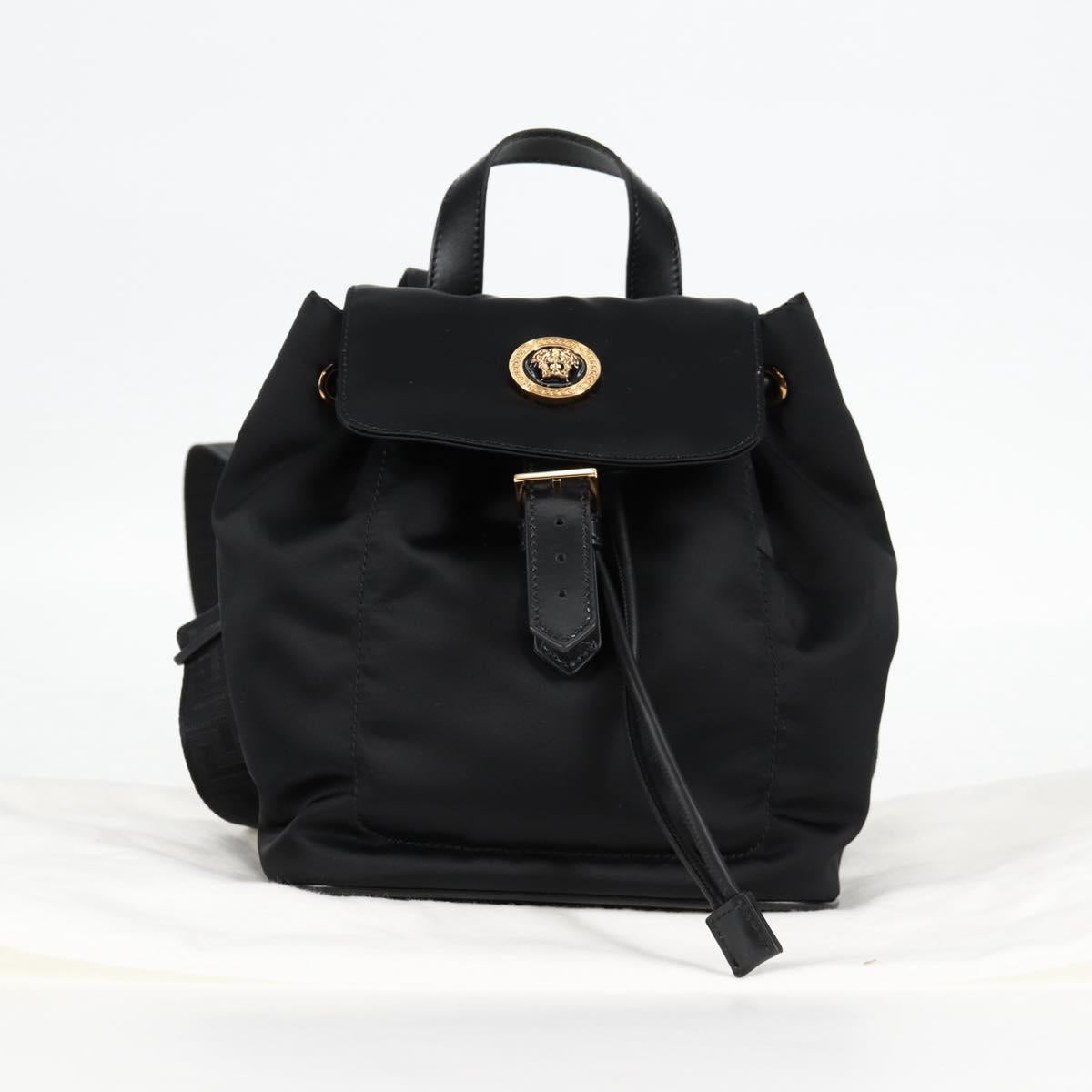 VERSACE Backpack Nylon Black Gold Auth 118733V