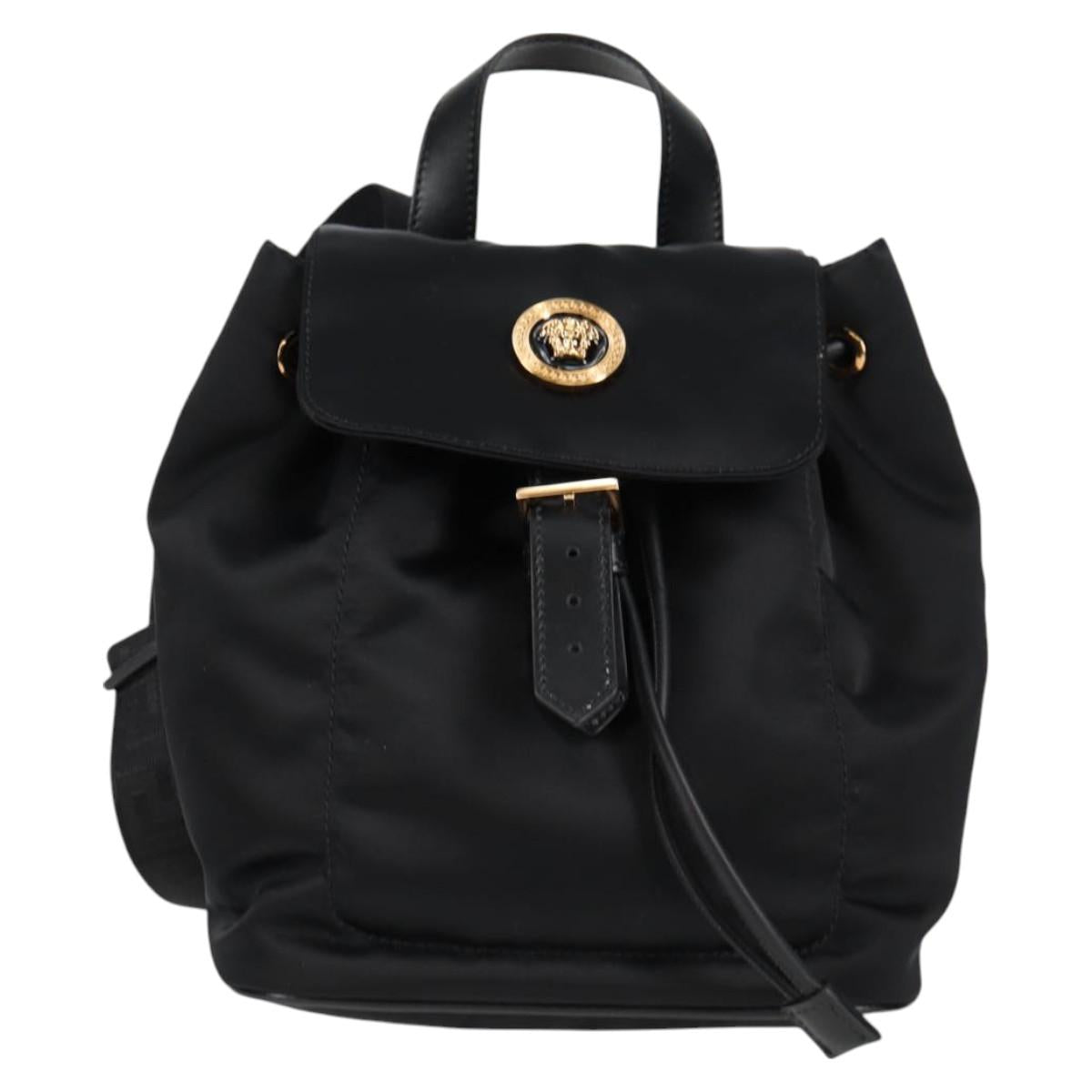 VERSACE Backpack Nylon Black Gold Auth 118733V