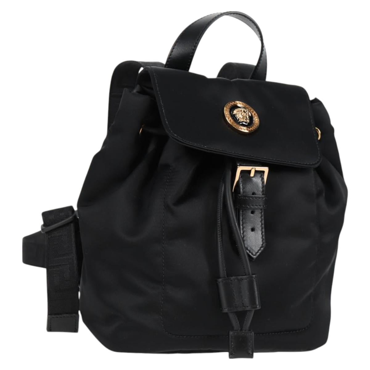 VERSACE Backpack Nylon Black Gold Auth 118734V