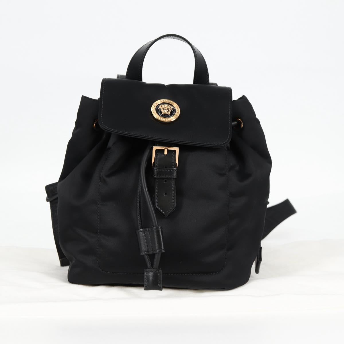 VERSACE Backpack Nylon Black Gold Auth 118734V