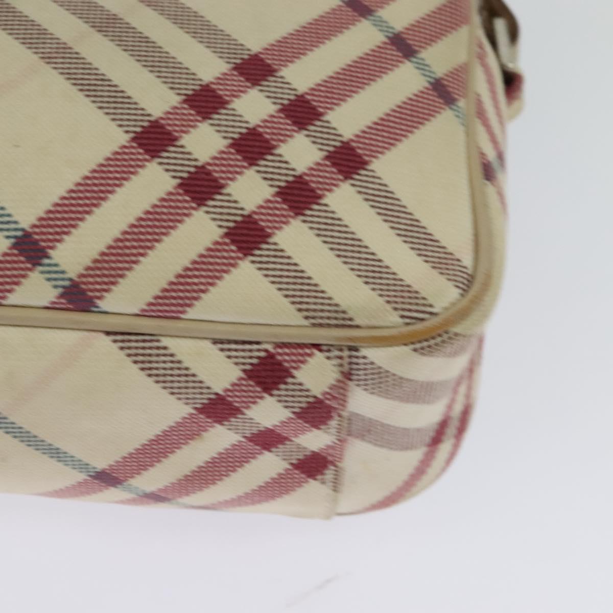 BURBERRY Nova Check Blue Label Shoulder Bag Canvas Beige Silver Auth 118746