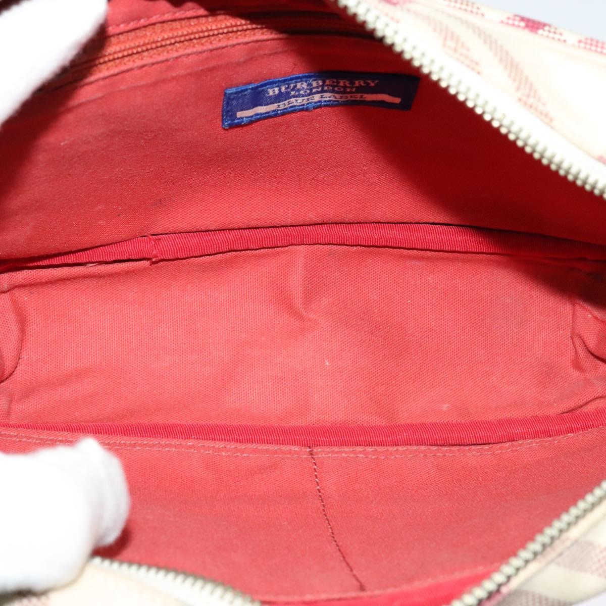 BURBERRY Nova Check Blue Label Shoulder Bag Canvas Beige Silver Auth 118746