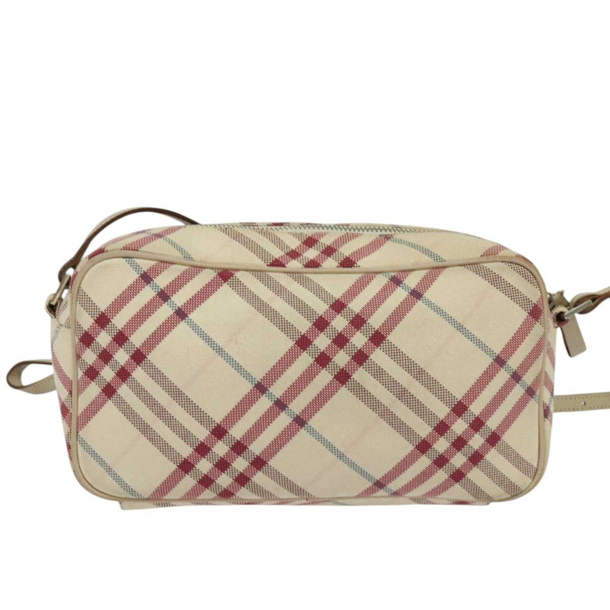 BURBERRY Nova Check Blue Label Shoulder Bag Canvas Beige Silver Auth 118746