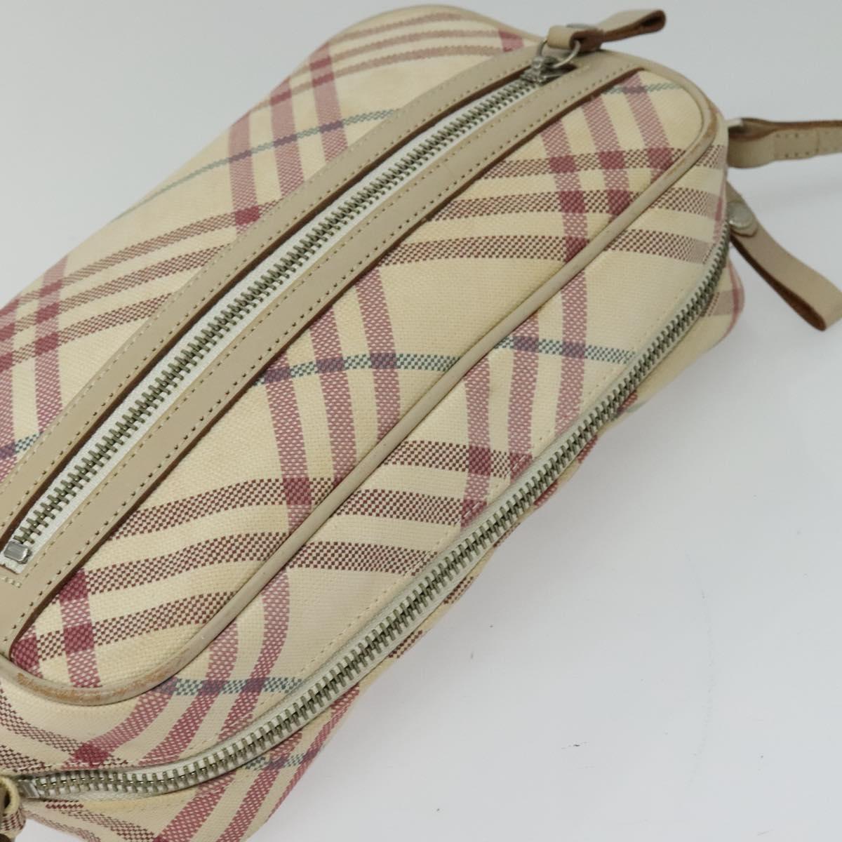 BURBERRY Nova Check Blue Label Shoulder Bag Canvas Beige Silver Auth 118746