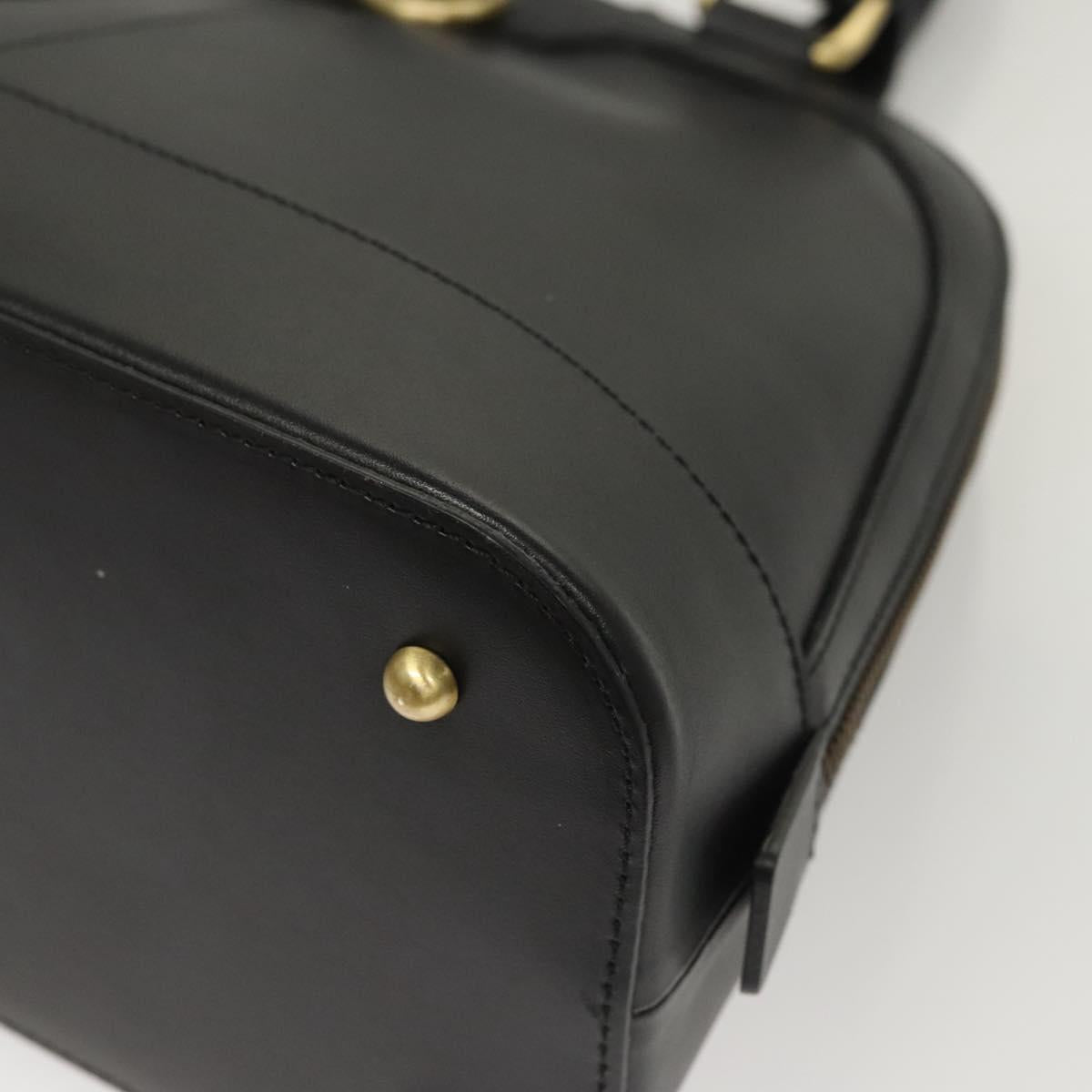 BURBERRY Hand Bag Leather Gold Black Auth 118748