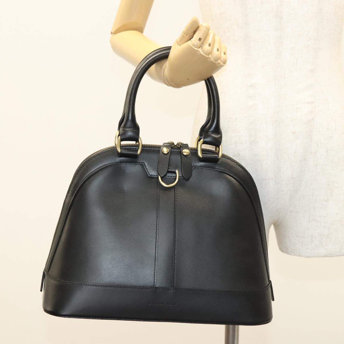 BURBERRY Hand Bag Leather Gold Black Auth 118748