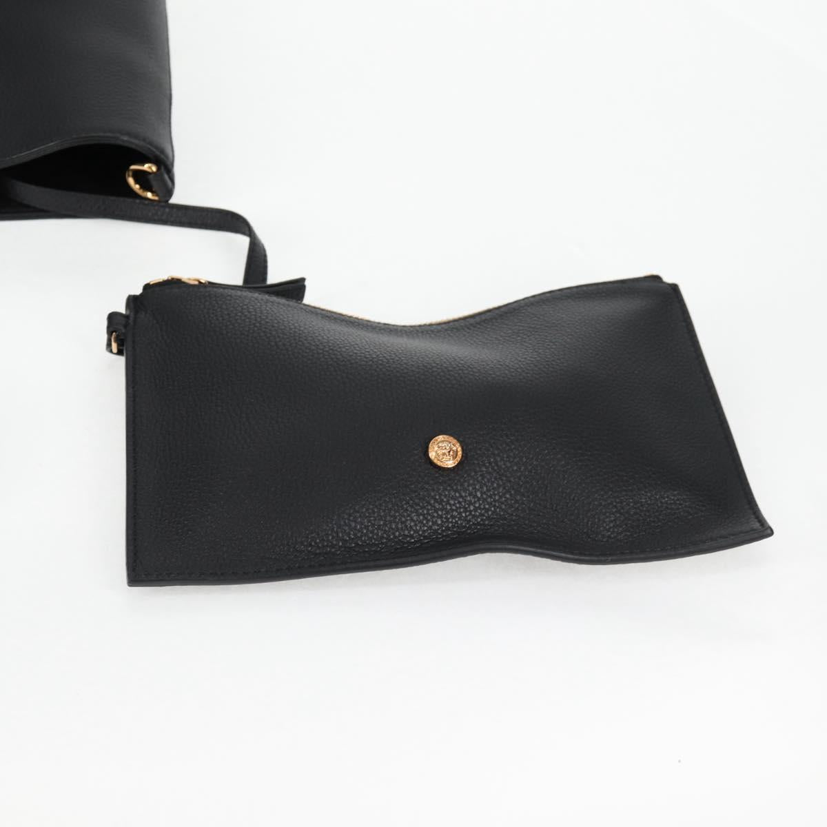 VERSACE Tote Bag Leather 2way Black Gold Auth 118750V