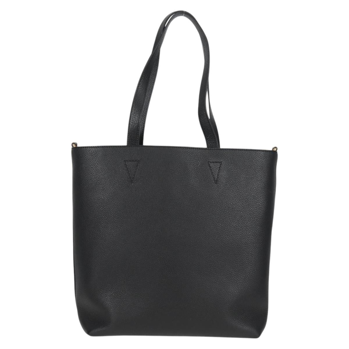 VERSACE Tote Bag Leather 2way Black Gold Auth 118750V