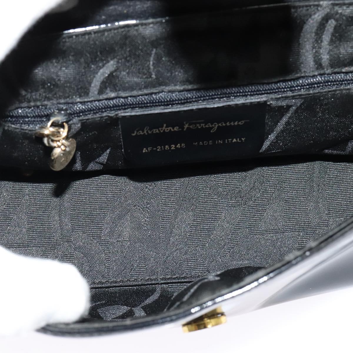 Salvatore Ferragamo Gancini Shoulder Bag Leather Black Gold Auth 118764