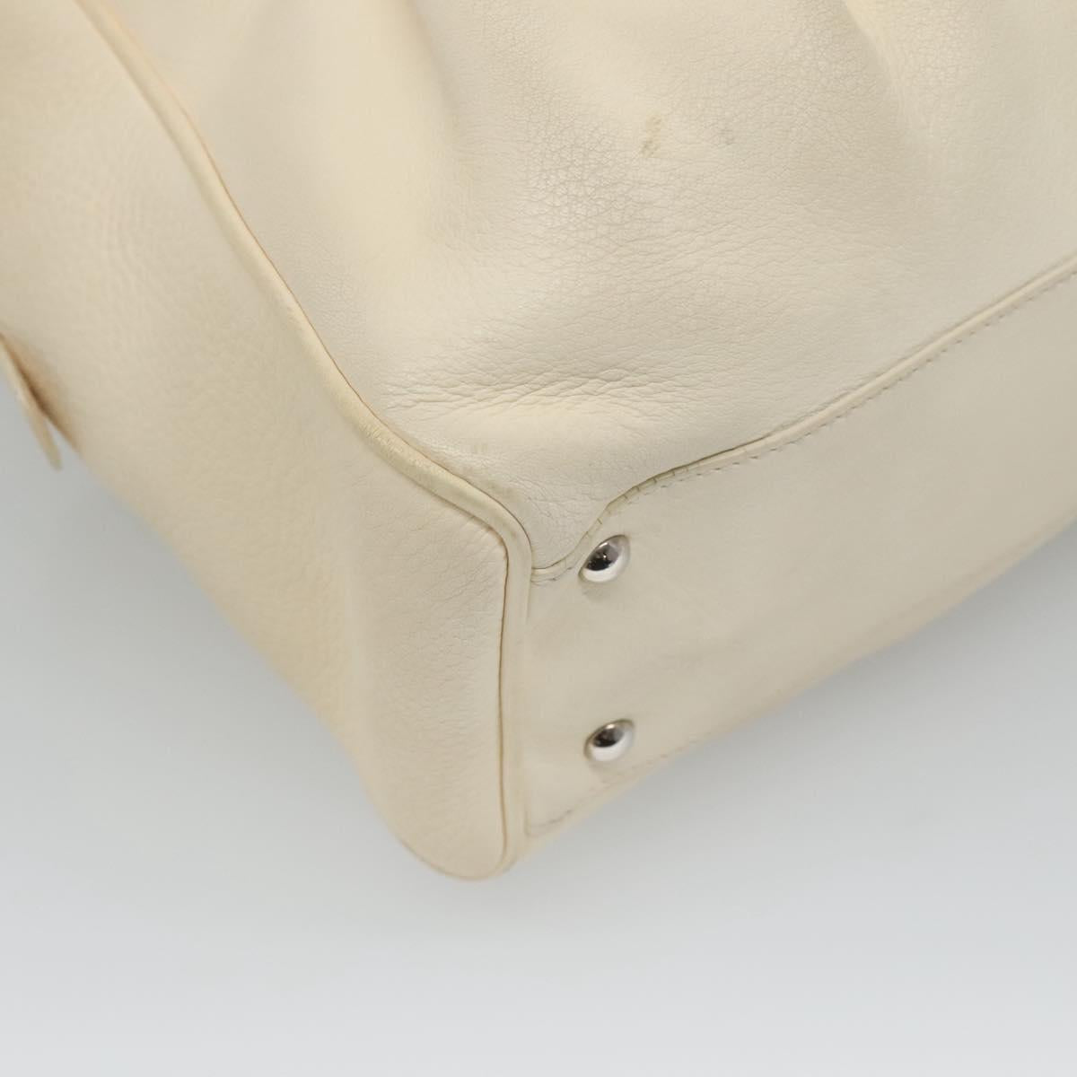 Salvatore Ferragamo Gancini Hand Bag Leather White Silver Auth 118766