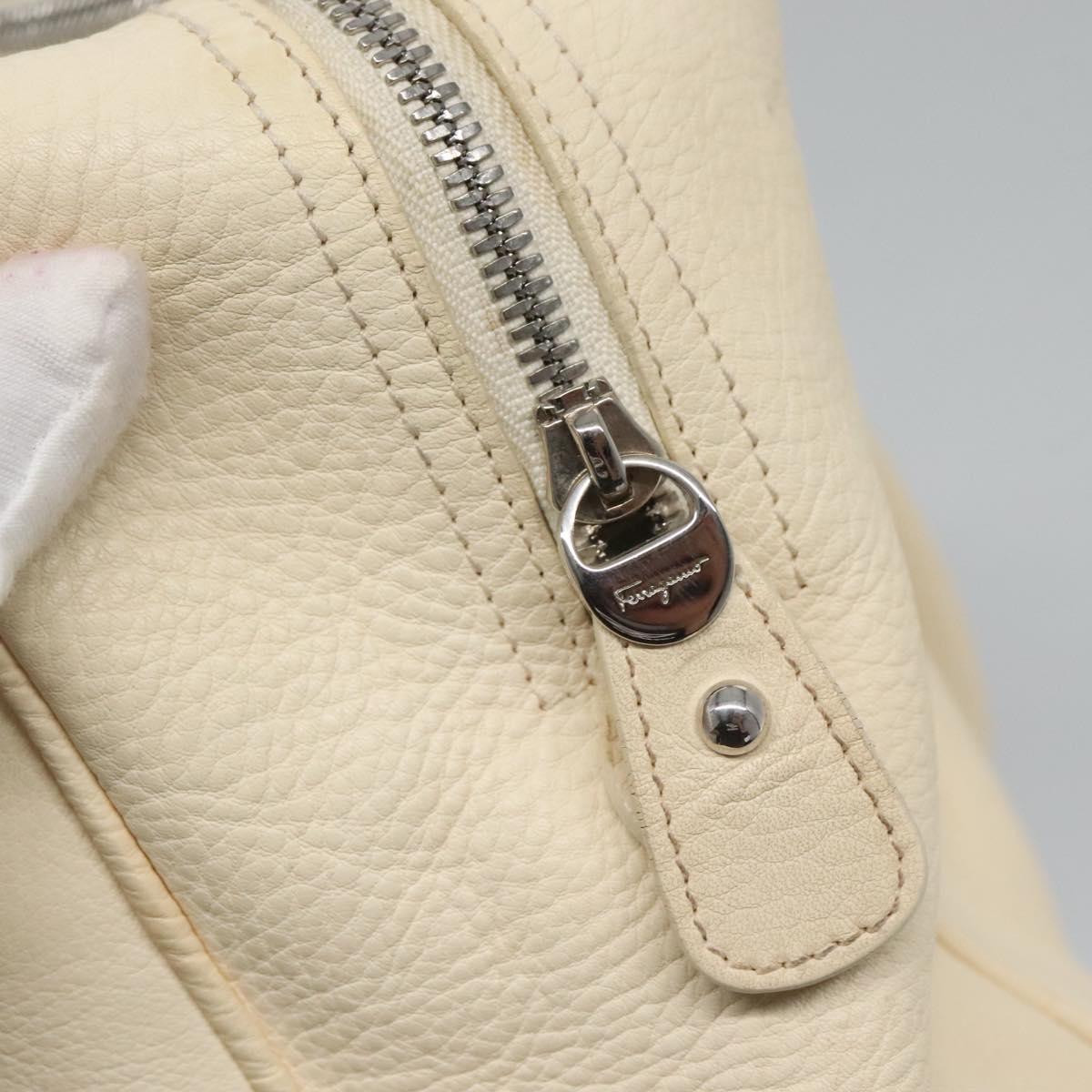 Salvatore Ferragamo Gancini Hand Bag Leather White Silver Auth 118766