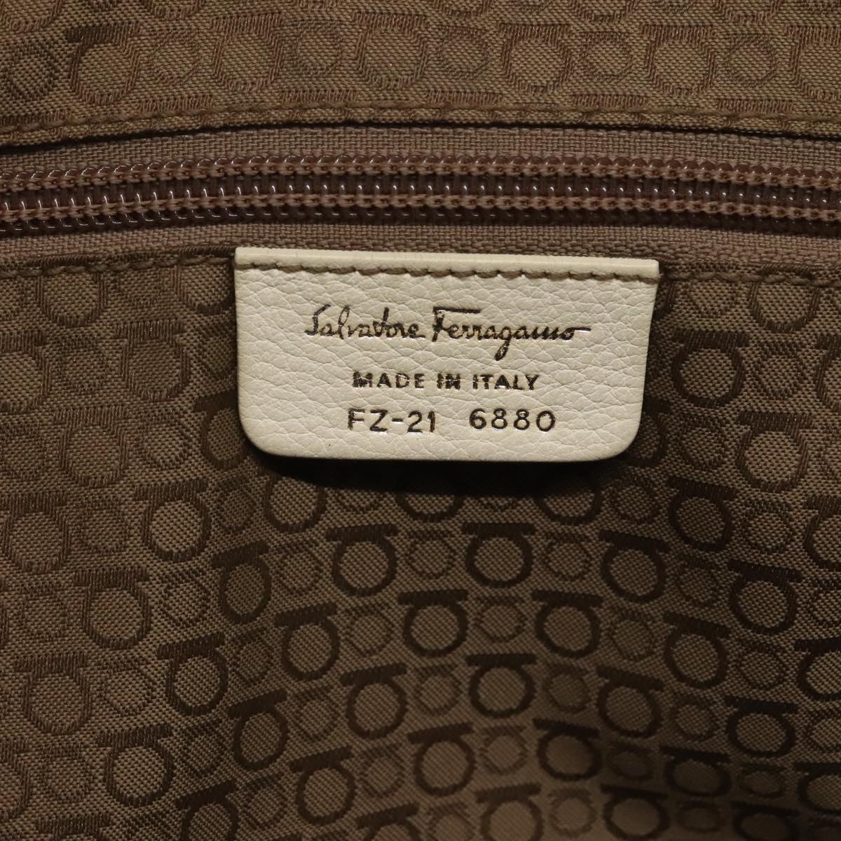 Salvatore Ferragamo Gancini Hand Bag Leather White Silver Auth 118766