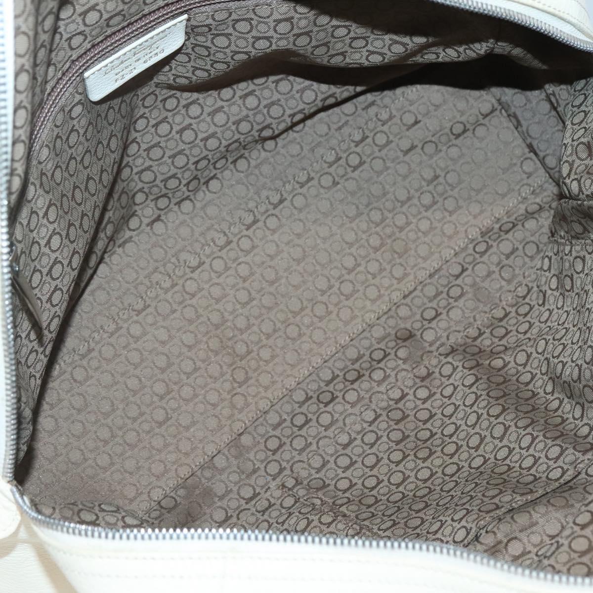 Salvatore Ferragamo Gancini Hand Bag Leather White Silver Auth 118766