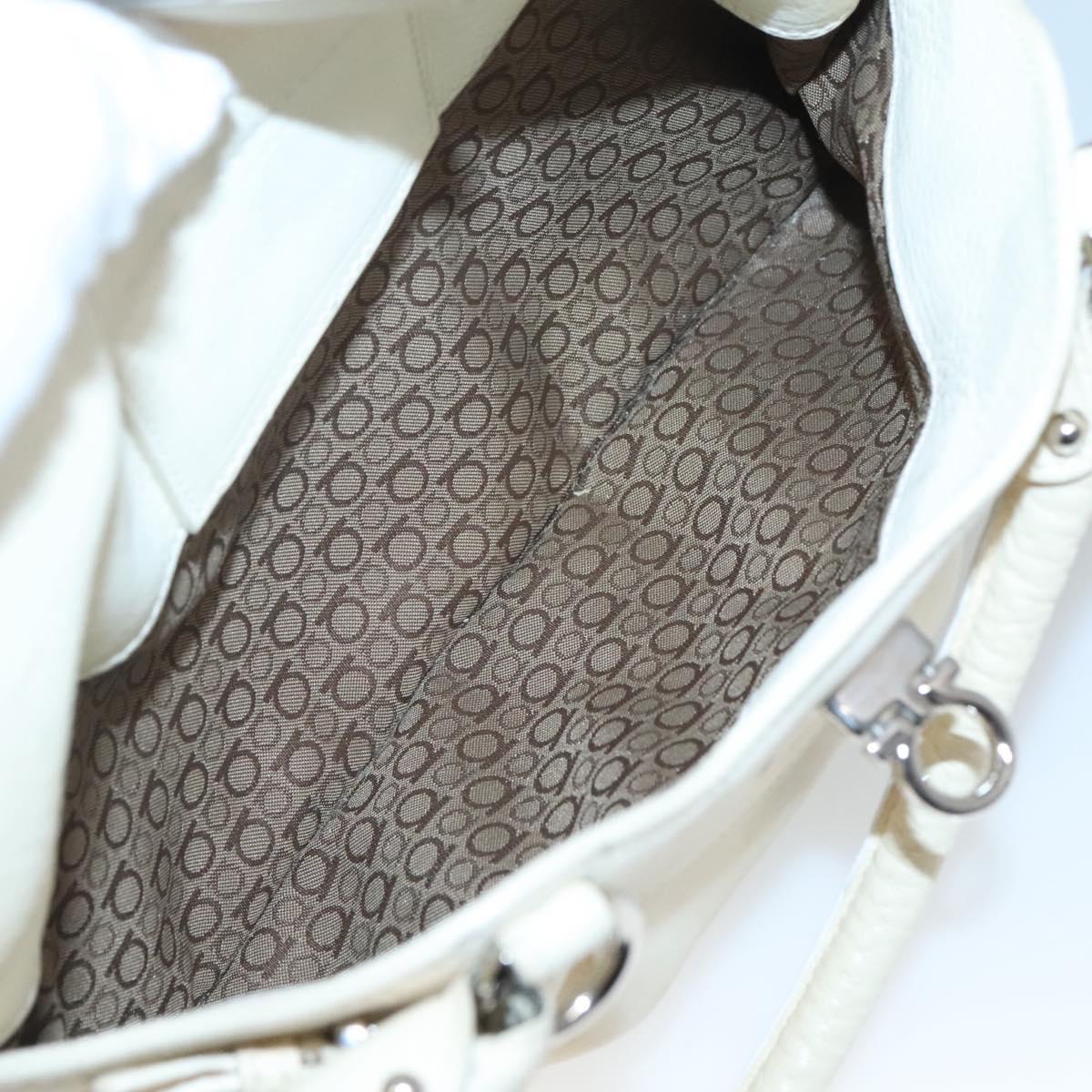 Salvatore Ferragamo Gancini Hand Bag Leather White Silver Auth 118766