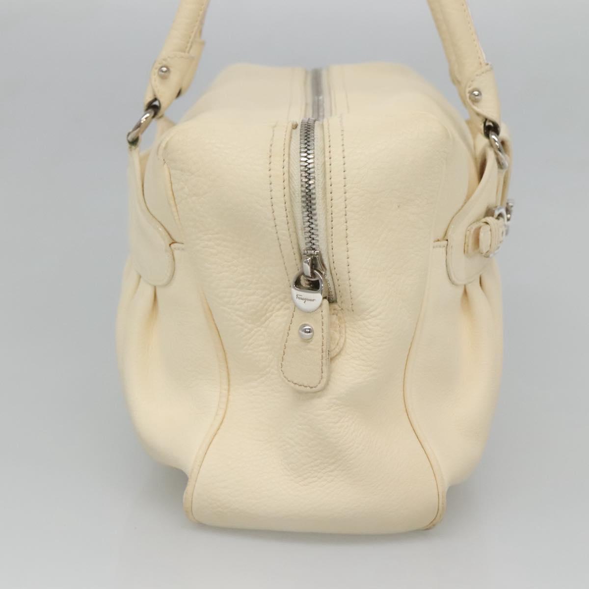 Salvatore Ferragamo Gancini Hand Bag Leather White Silver Auth 118766