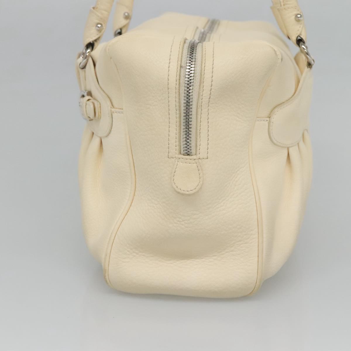 Salvatore Ferragamo Gancini Hand Bag Leather White Silver Auth 118766