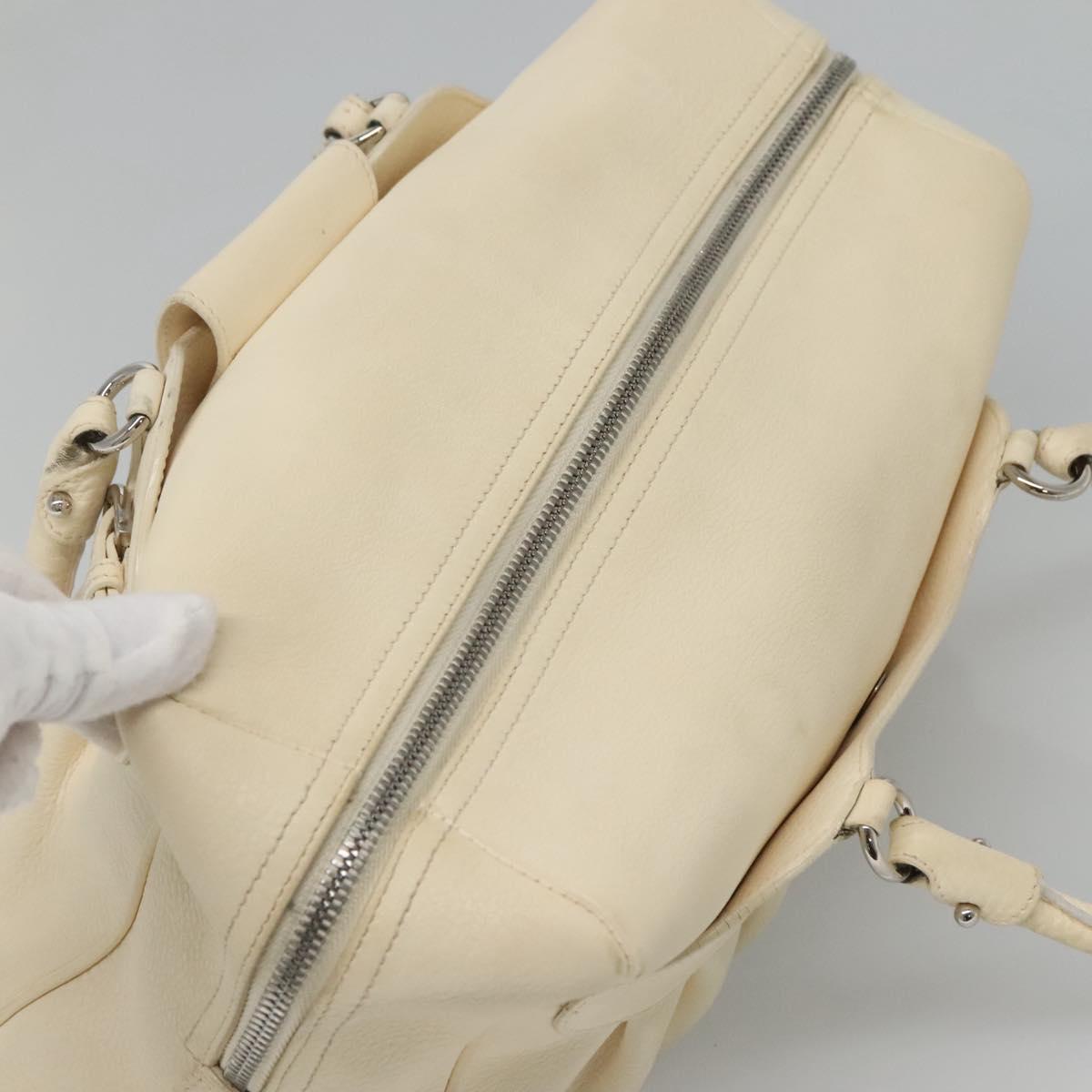 Salvatore Ferragamo Gancini Hand Bag Leather White Silver Auth 118766