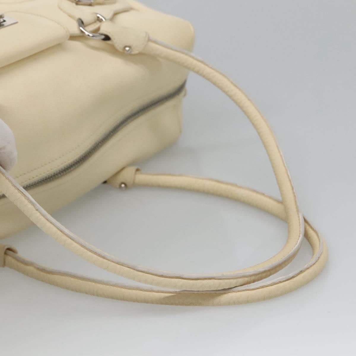 Salvatore Ferragamo Gancini Hand Bag Leather White Silver Auth 118766