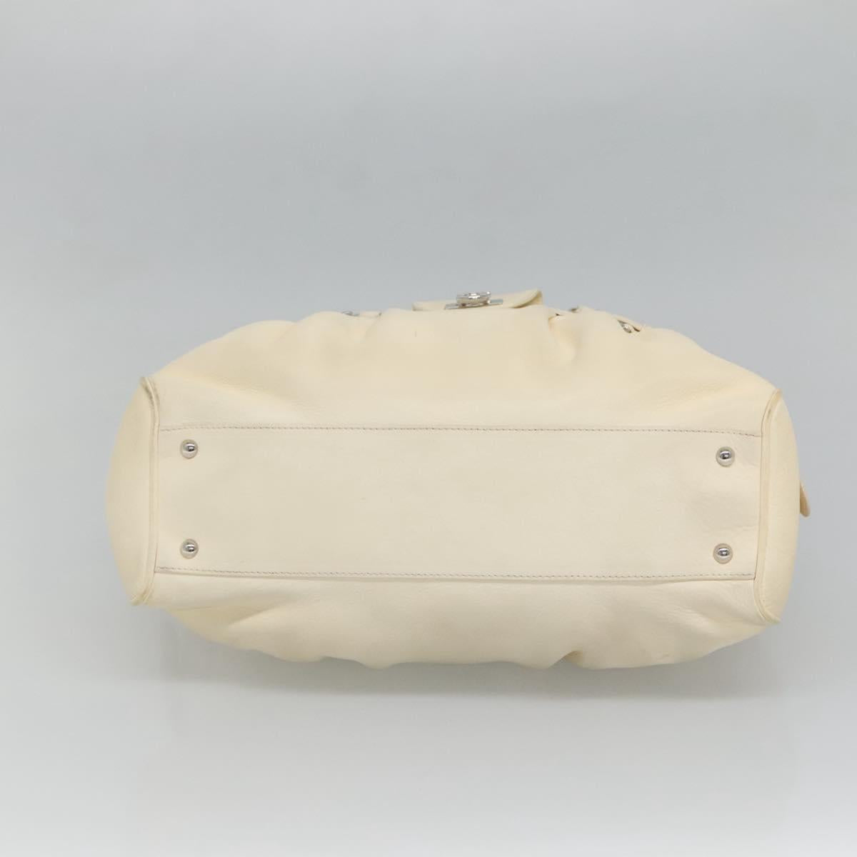 Salvatore Ferragamo Gancini Hand Bag Leather White Silver Auth 118766