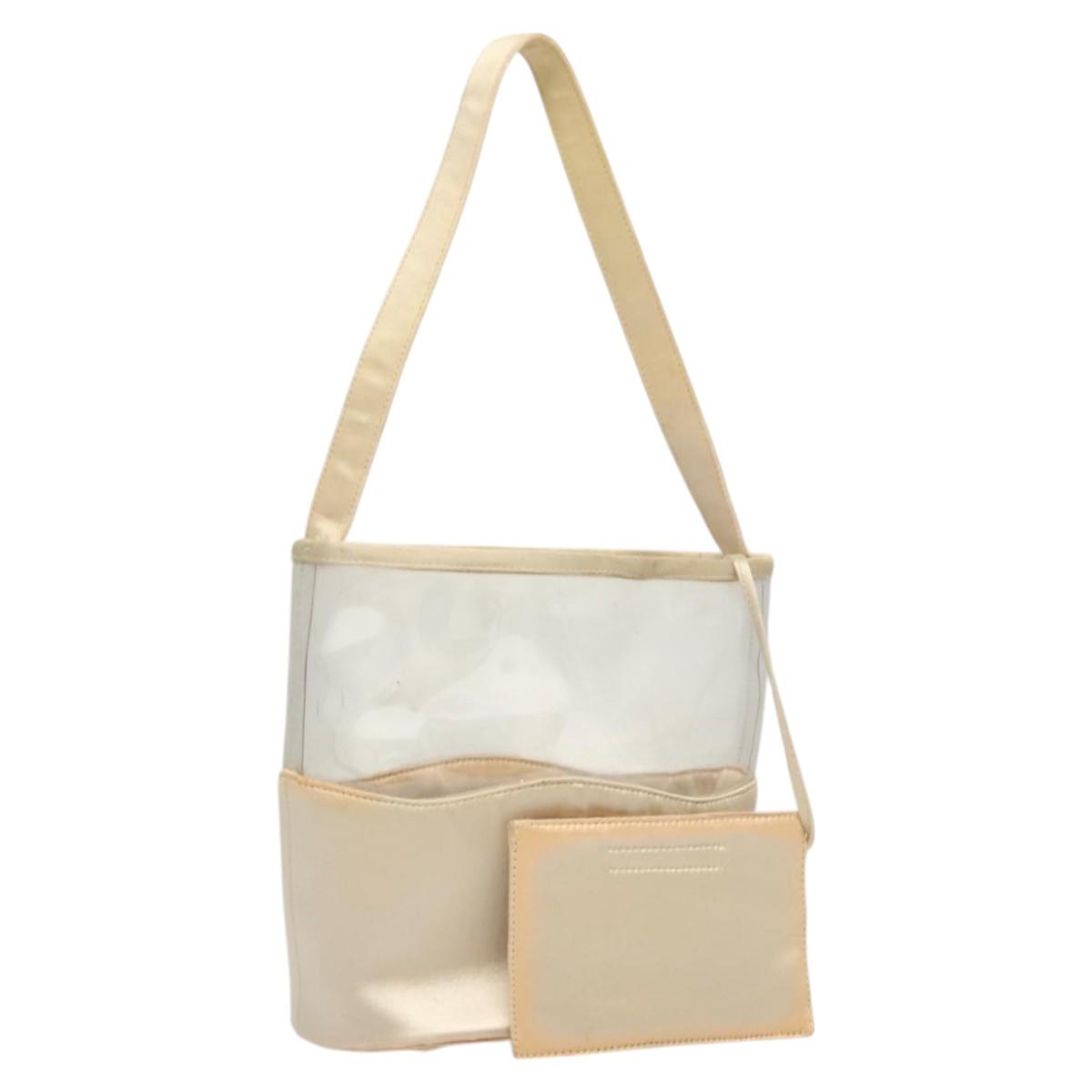 PRADA Hand Bag Vinyl Clear Beige Auth 118773