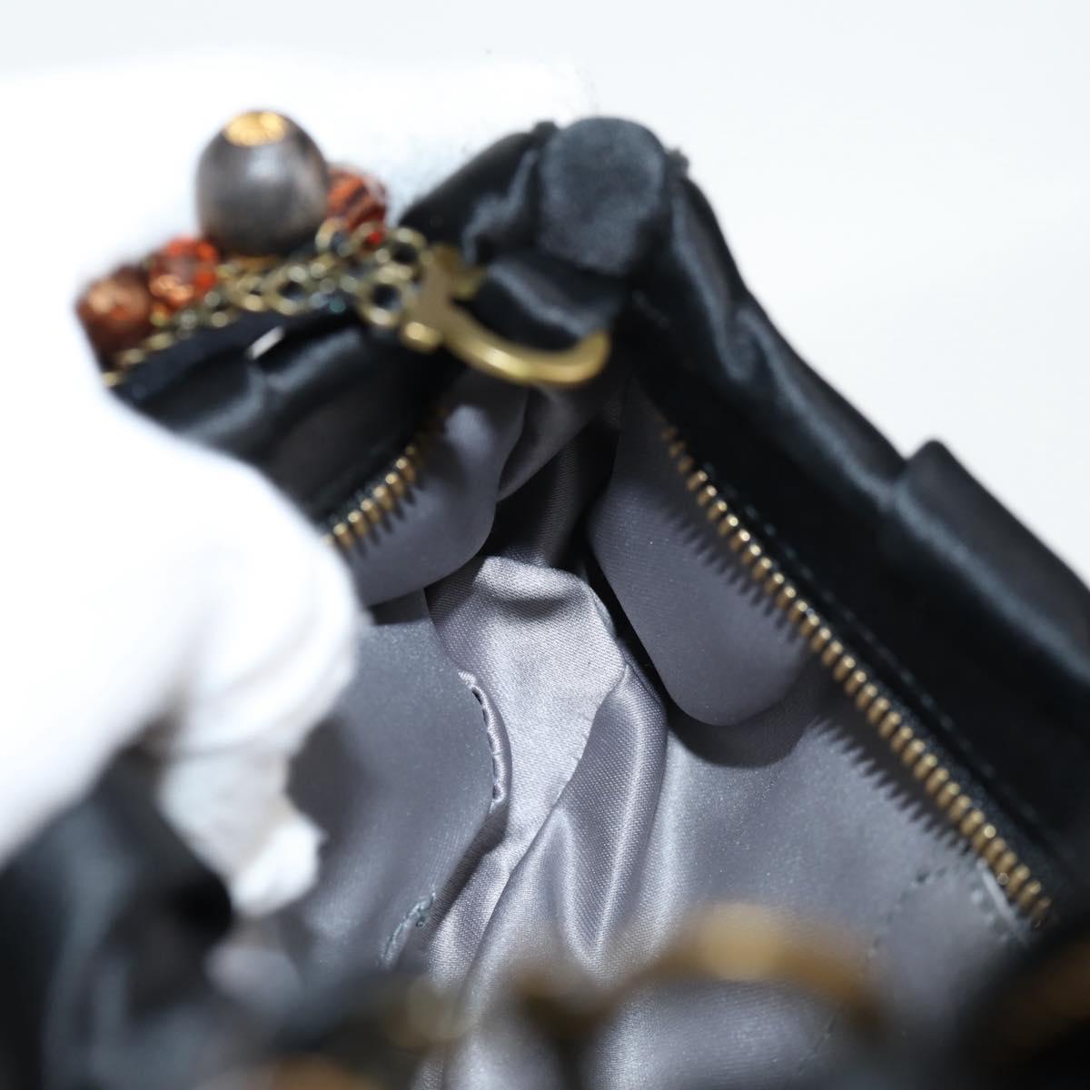 Salvatore Ferragamo Hand Bag Satin Black Auth 118774V