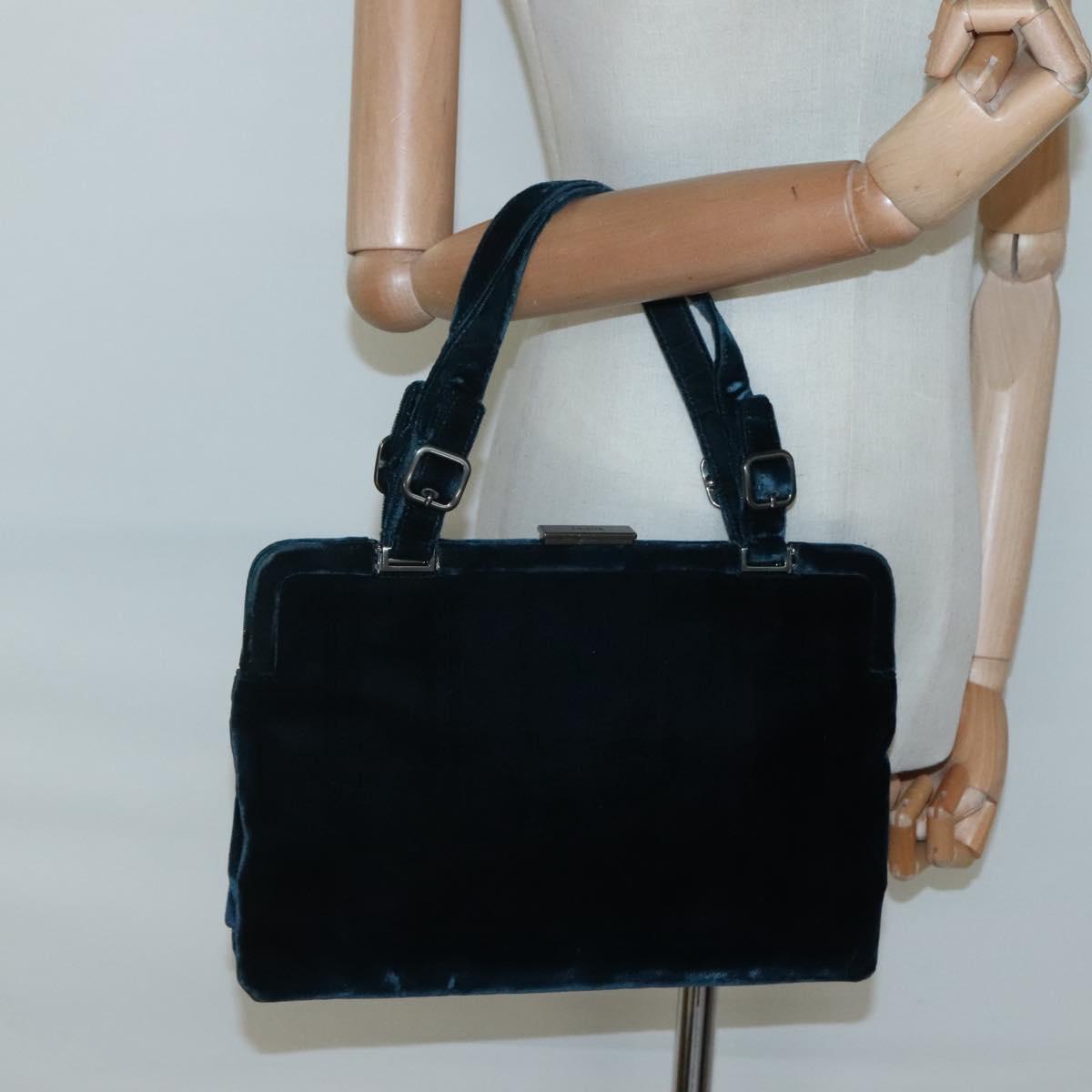 PRADA Tote Bag Velor Navy Silver Auth 118778