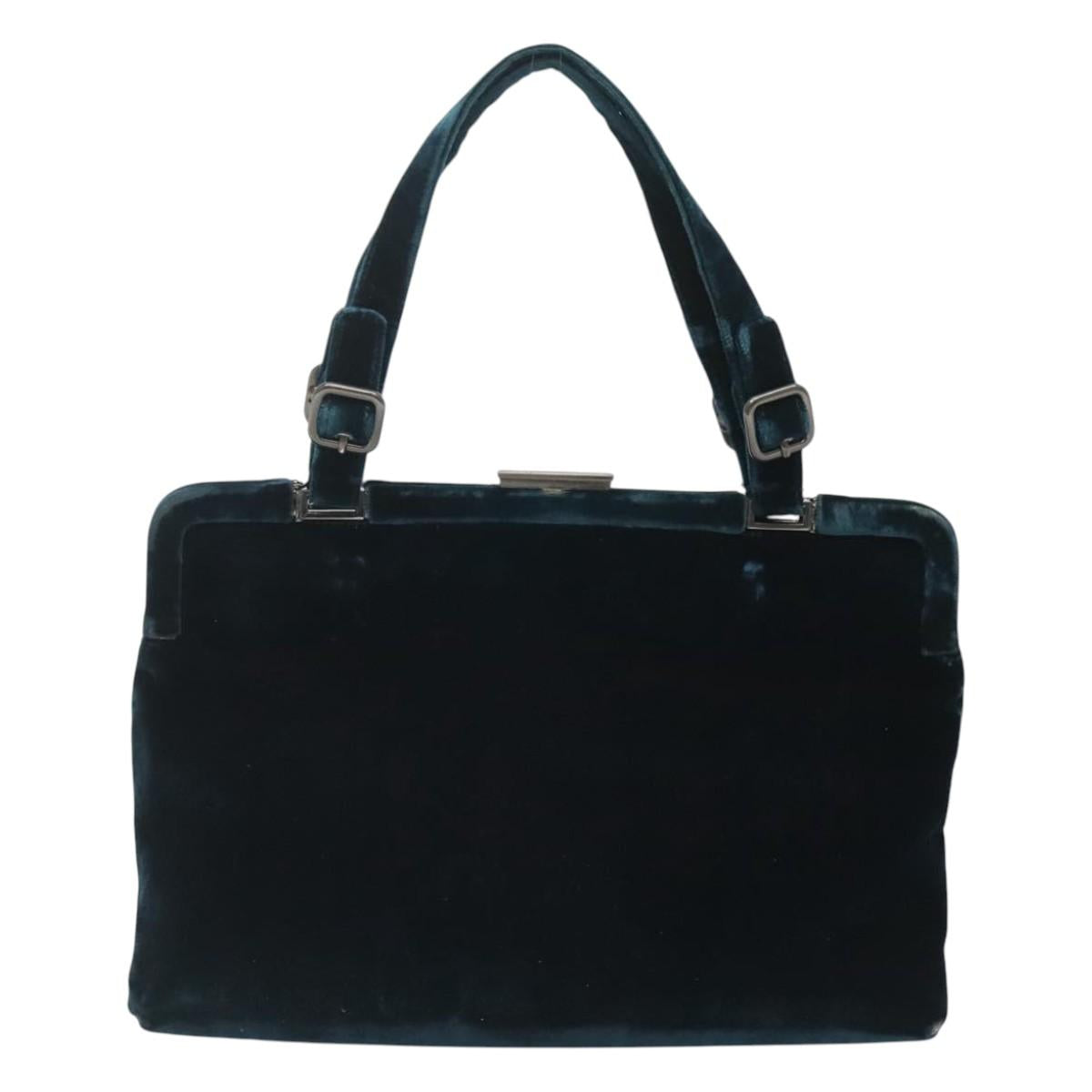 PRADA Tote Bag Velor Navy Silver Auth 118778