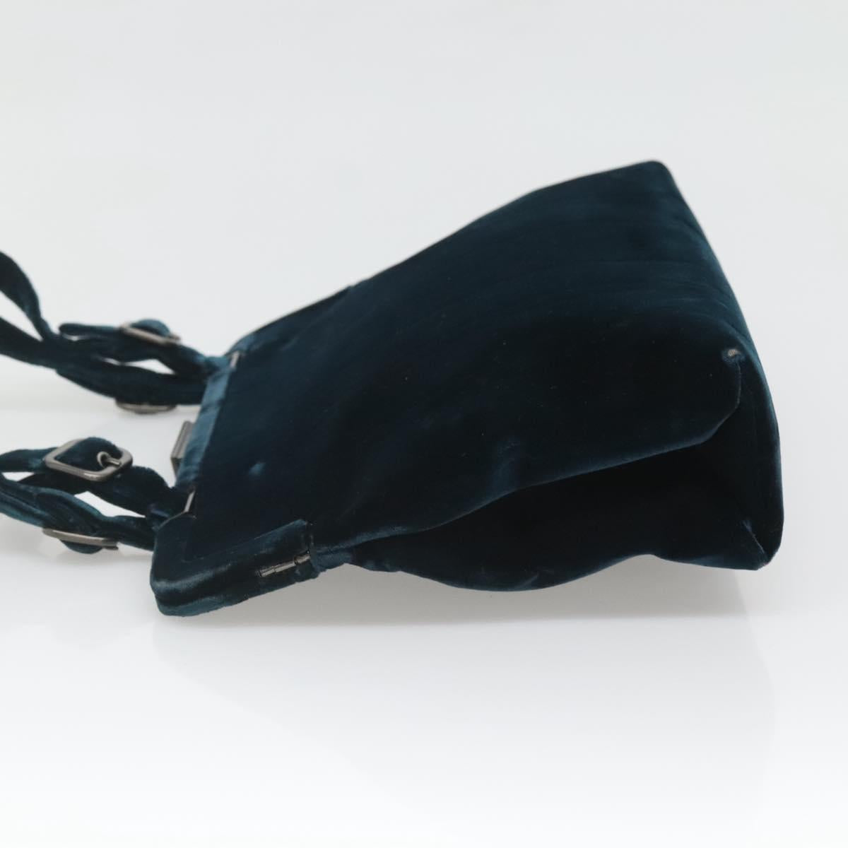 PRADA Tote Bag Velor Navy Silver Auth 118778