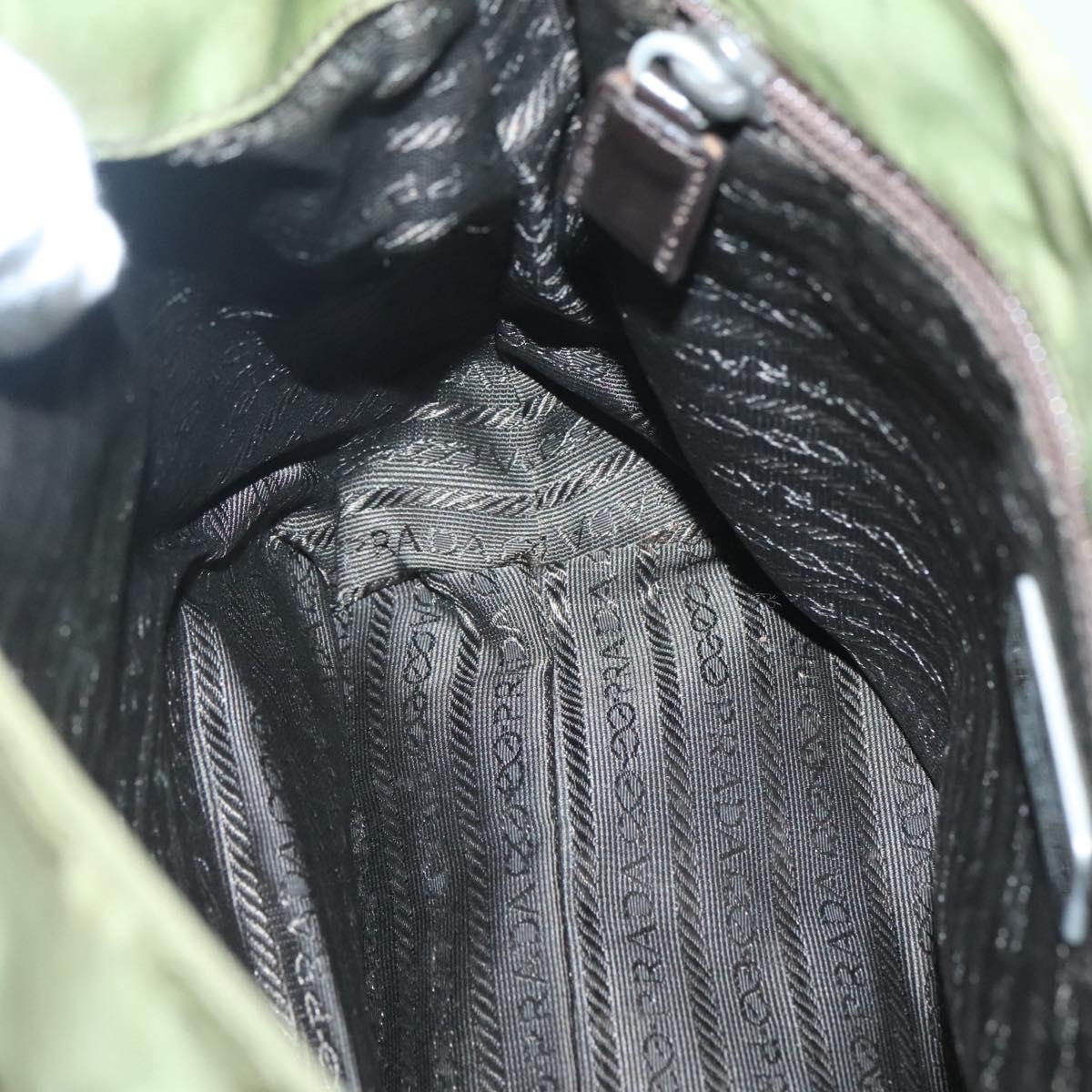 PRADA Shoulder Bag Nylon Khaki Silver Auth 118779