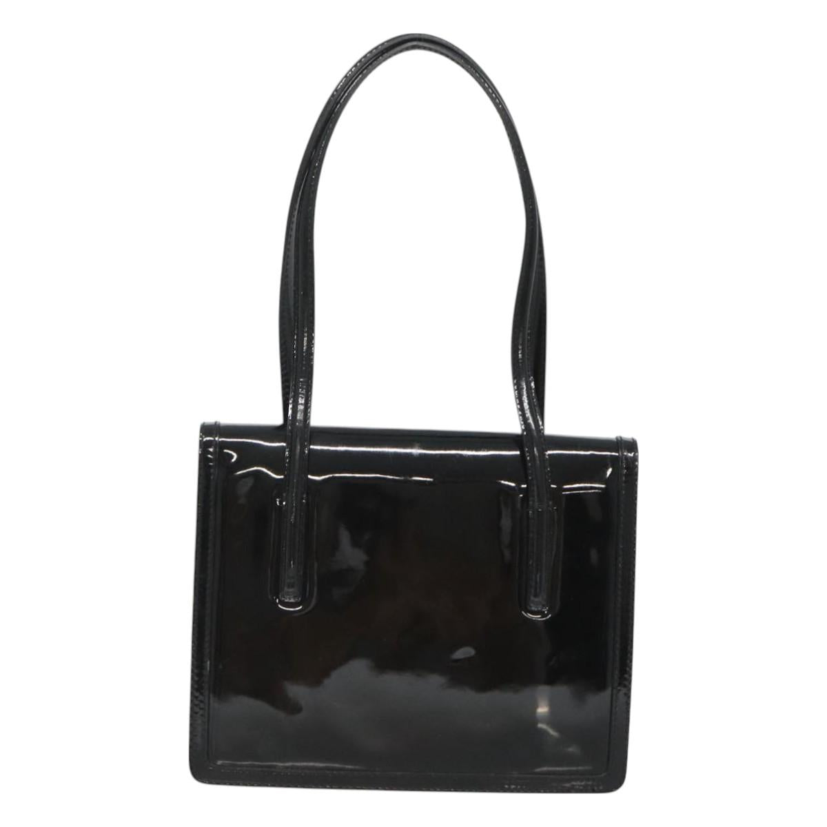 Salvatore Ferragamo Gancini Hand Bag Patent leather Black Gold Auth 118783