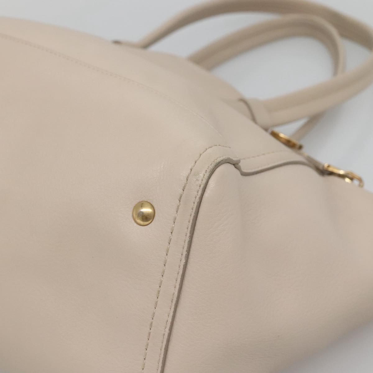 Salvatore Ferragamo Gancini Tote Bag Leather Beige Gold Auth 118784