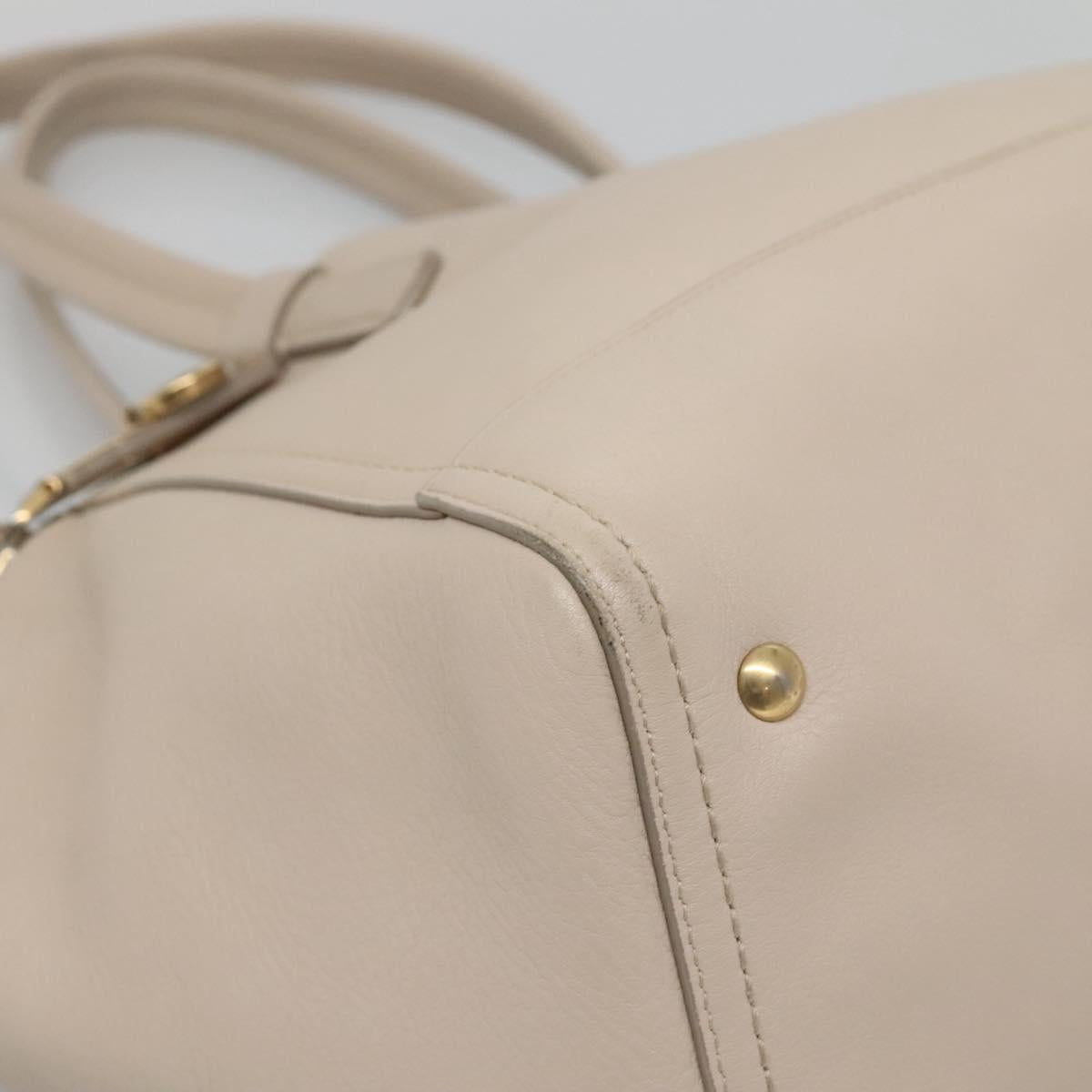 Salvatore Ferragamo Gancini Tote Bag Leather Beige Gold Auth 118784