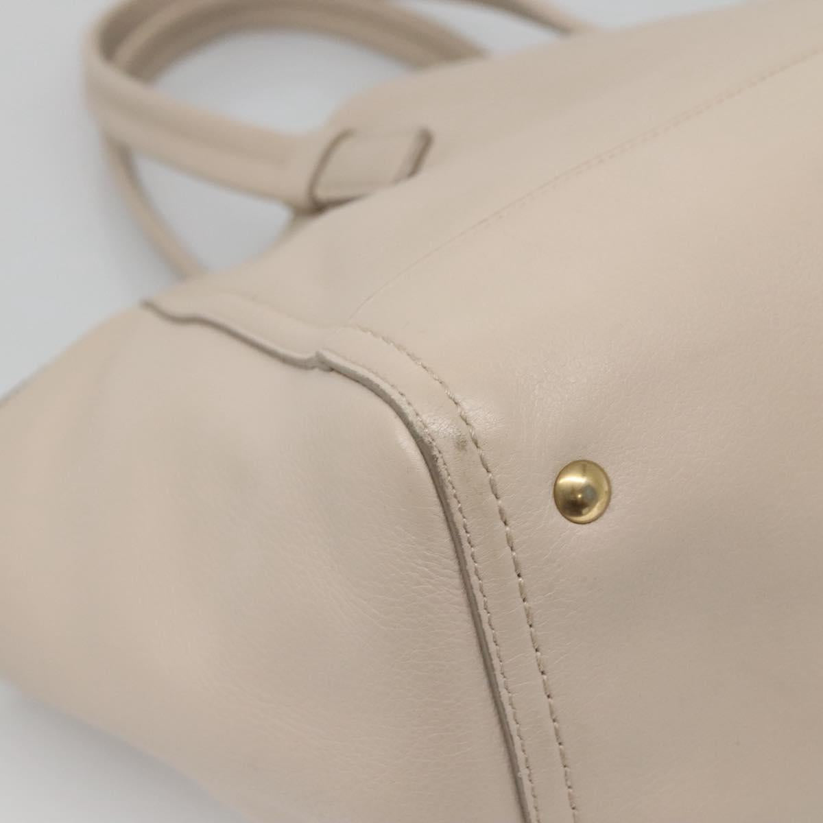 Salvatore Ferragamo Gancini Tote Bag Leather Beige Gold Auth 118784