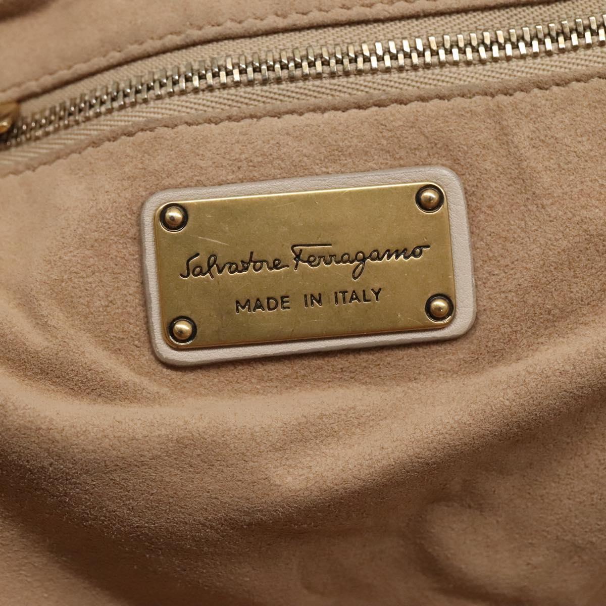 Salvatore Ferragamo Gancini Tote Bag Leather Beige Gold Auth 118784