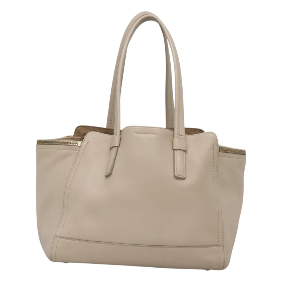 Salvatore Ferragamo Gancini Tote Bag Leather Beige Gold Auth 118784