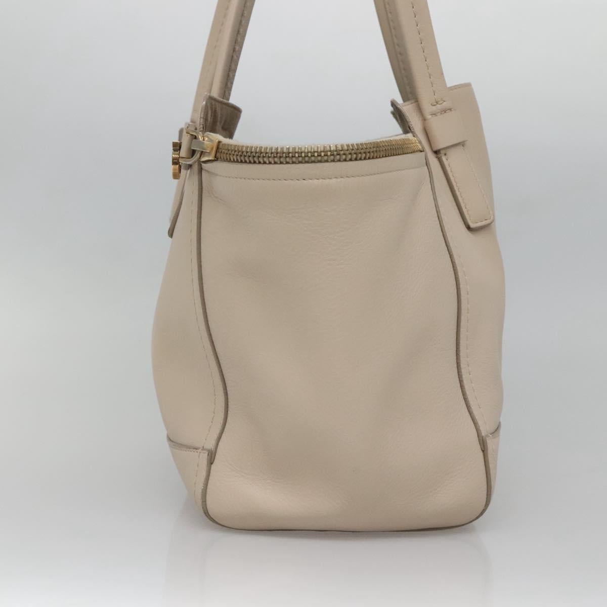 Salvatore Ferragamo Gancini Tote Bag Leather Beige Gold Auth 118784