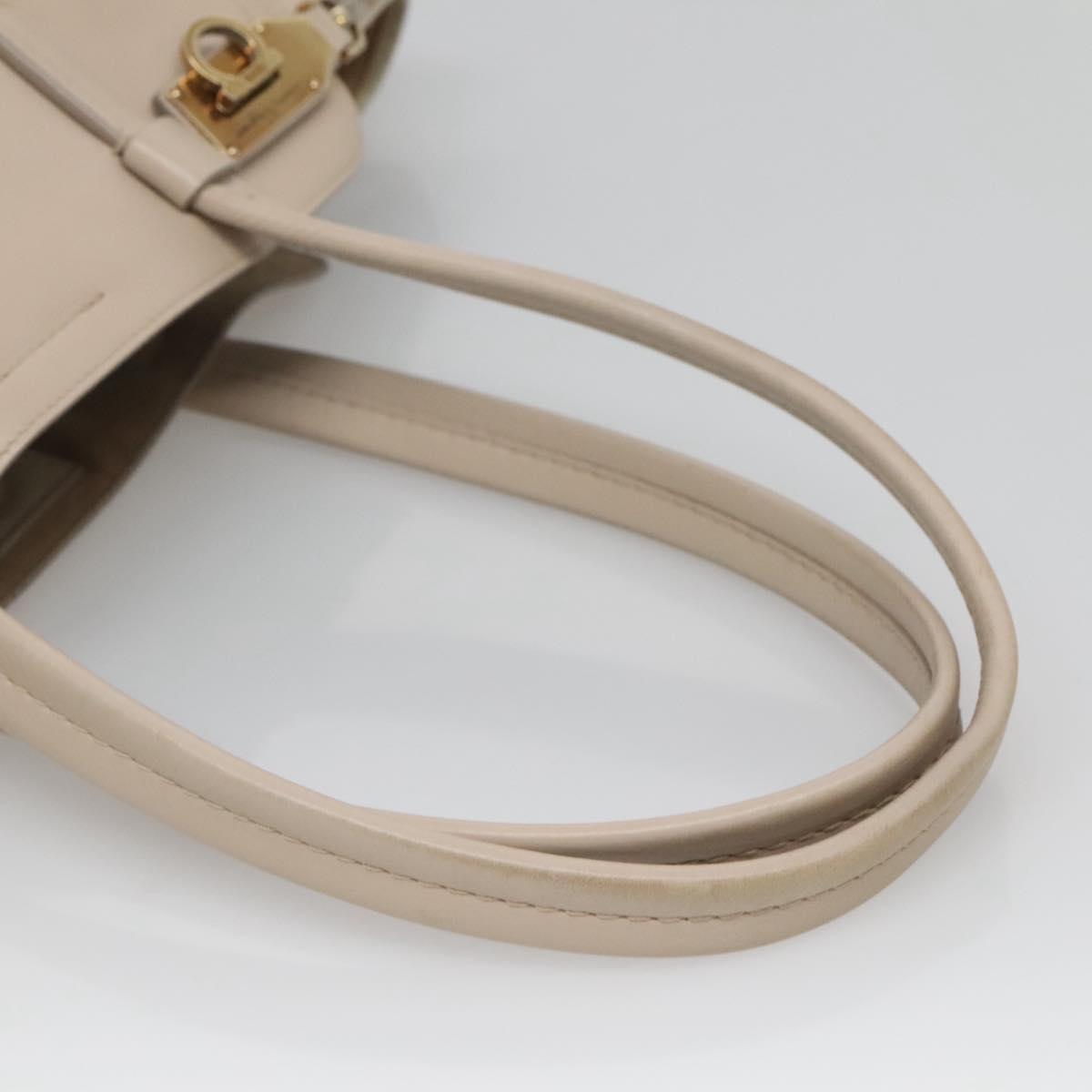 Salvatore Ferragamo Gancini Tote Bag Leather Beige Gold Auth 118784