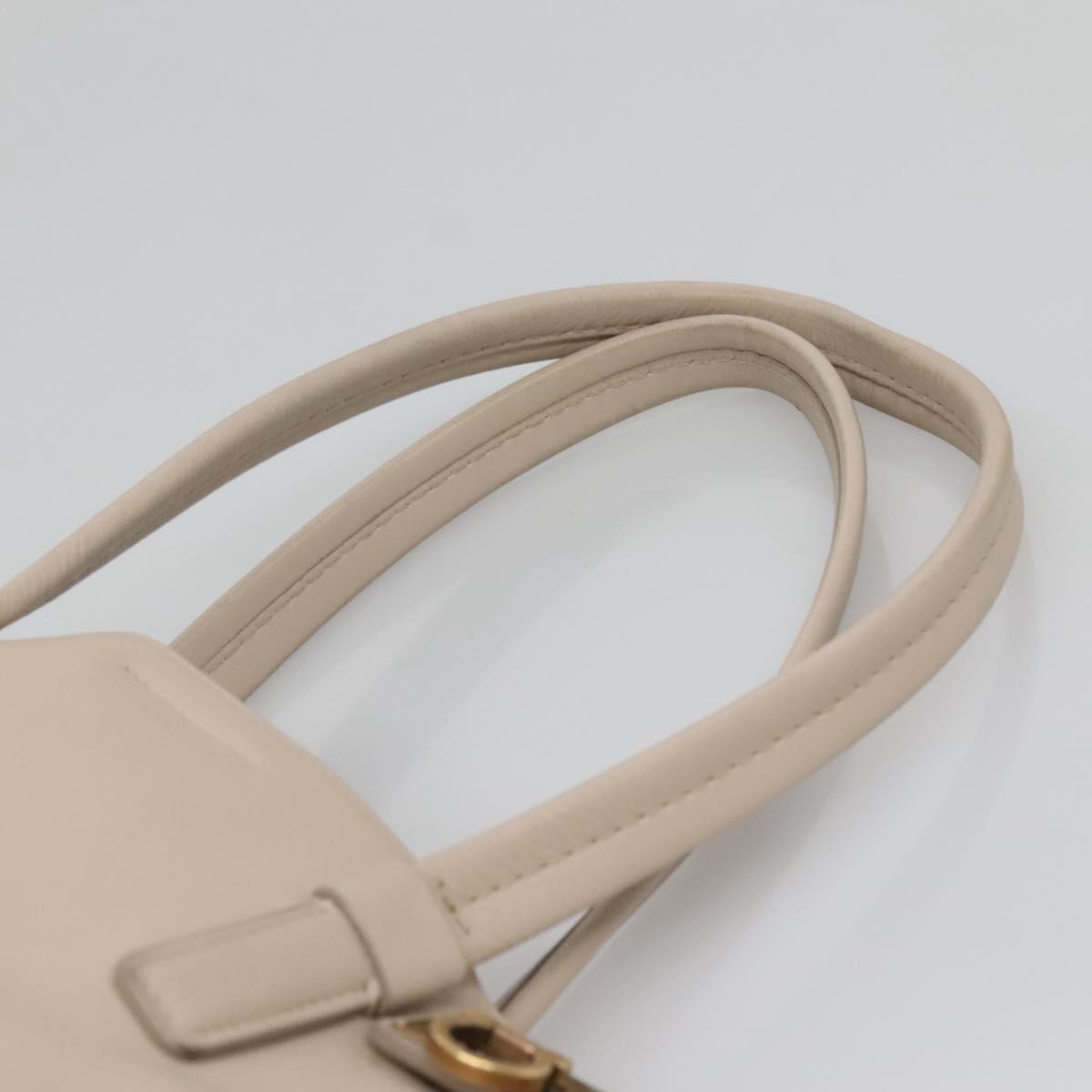 Salvatore Ferragamo Gancini Tote Bag Leather Beige Gold Auth 118784