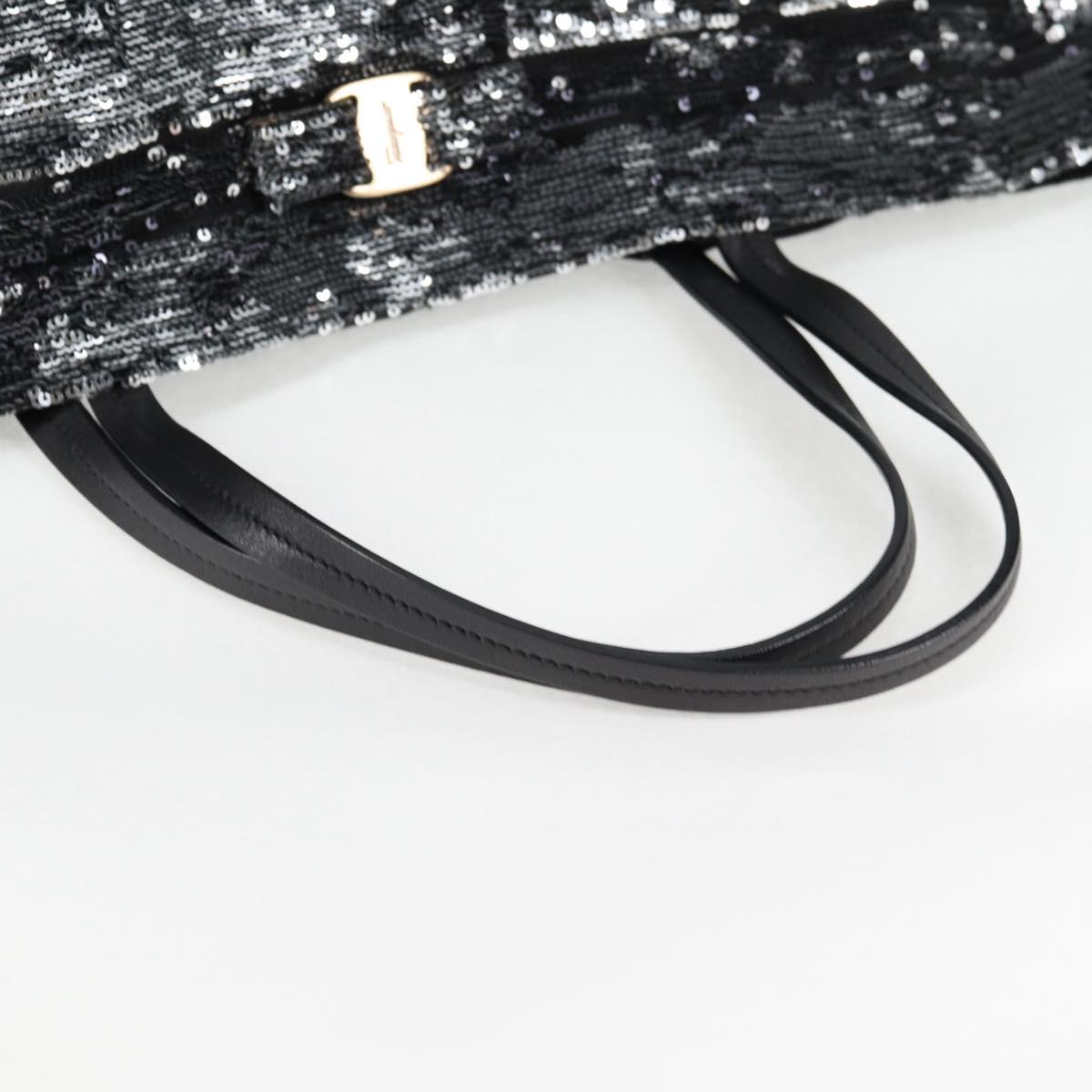 Salvatore Ferragamo Sequin Tote Bag Nylon Black Auth 118787V