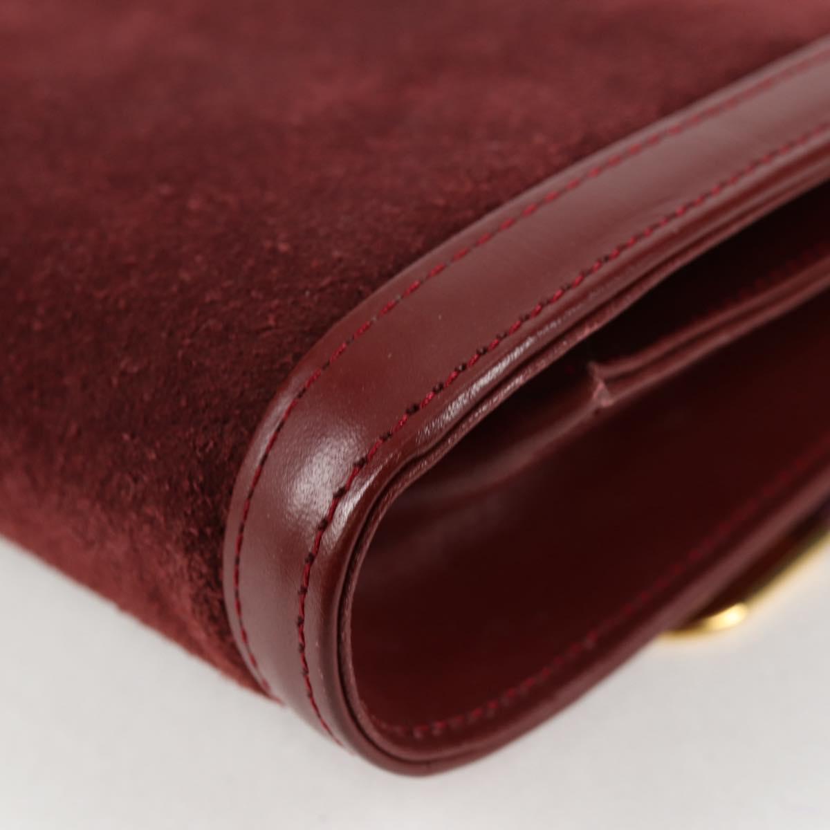 CARTIER Chain Shoulder Bag Suede Leather Red Gold Auth 118790V